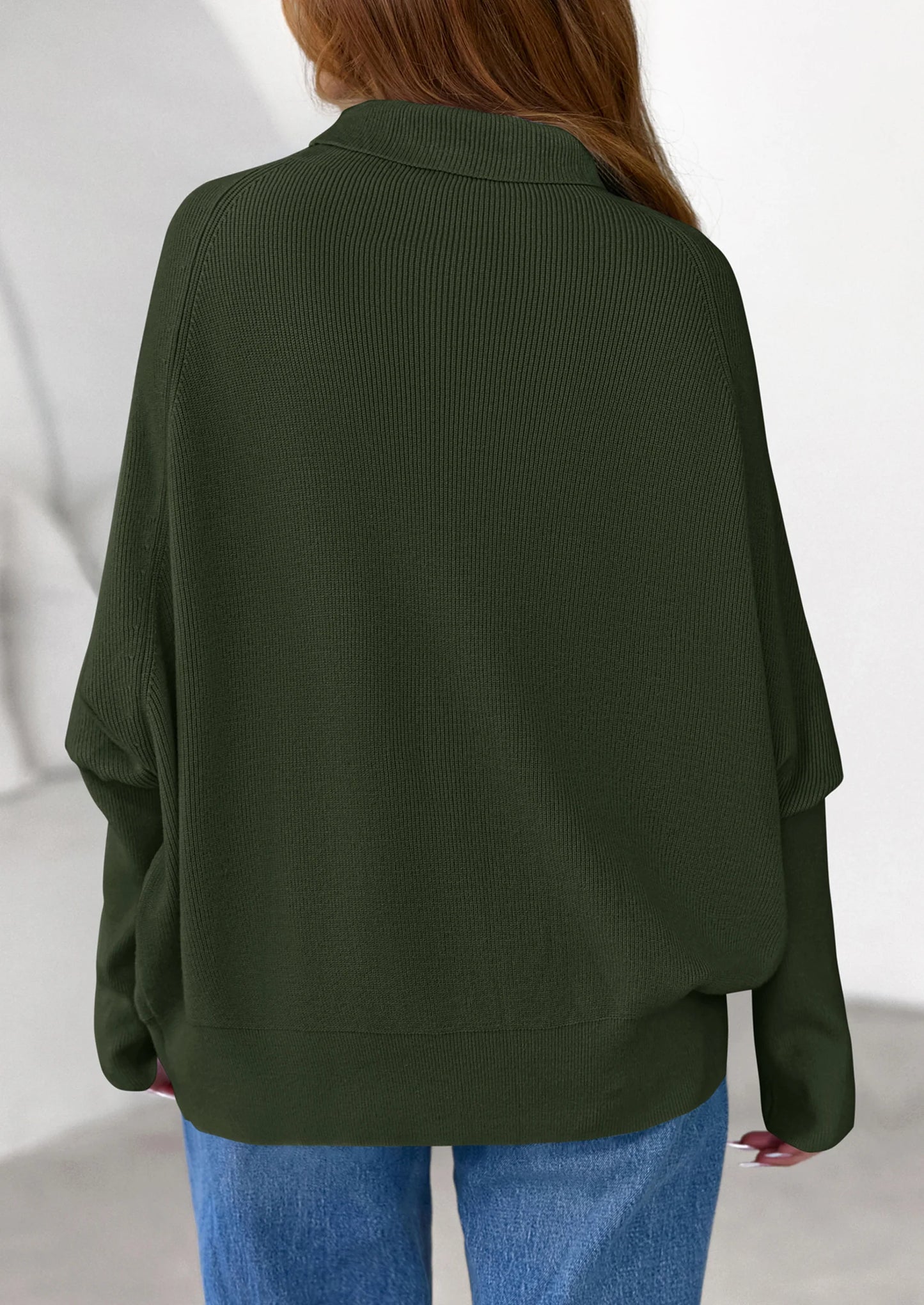 Womens Sweaters Fall Fashion Casual Loose Turtleneck Batwing Long Sleeve Knit Sweater Pullover Tops