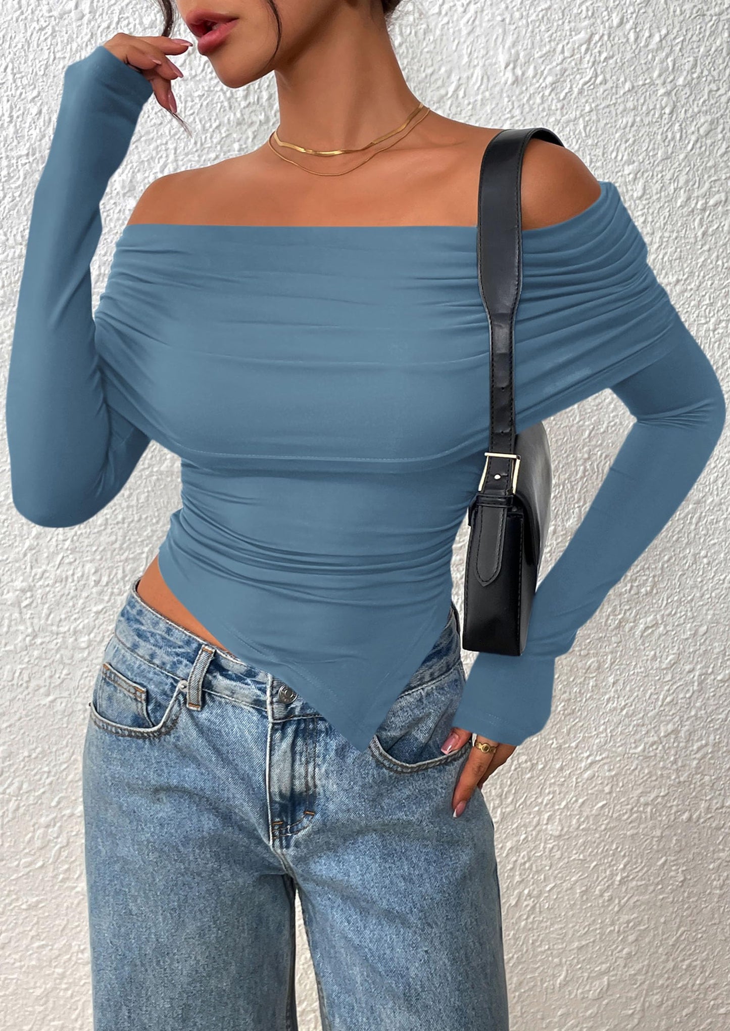 Women's Long Sleeve Shirts Off Shoulder Tops Going Out Slim Fitted Y2K Blouses Fall Fashion Clothes