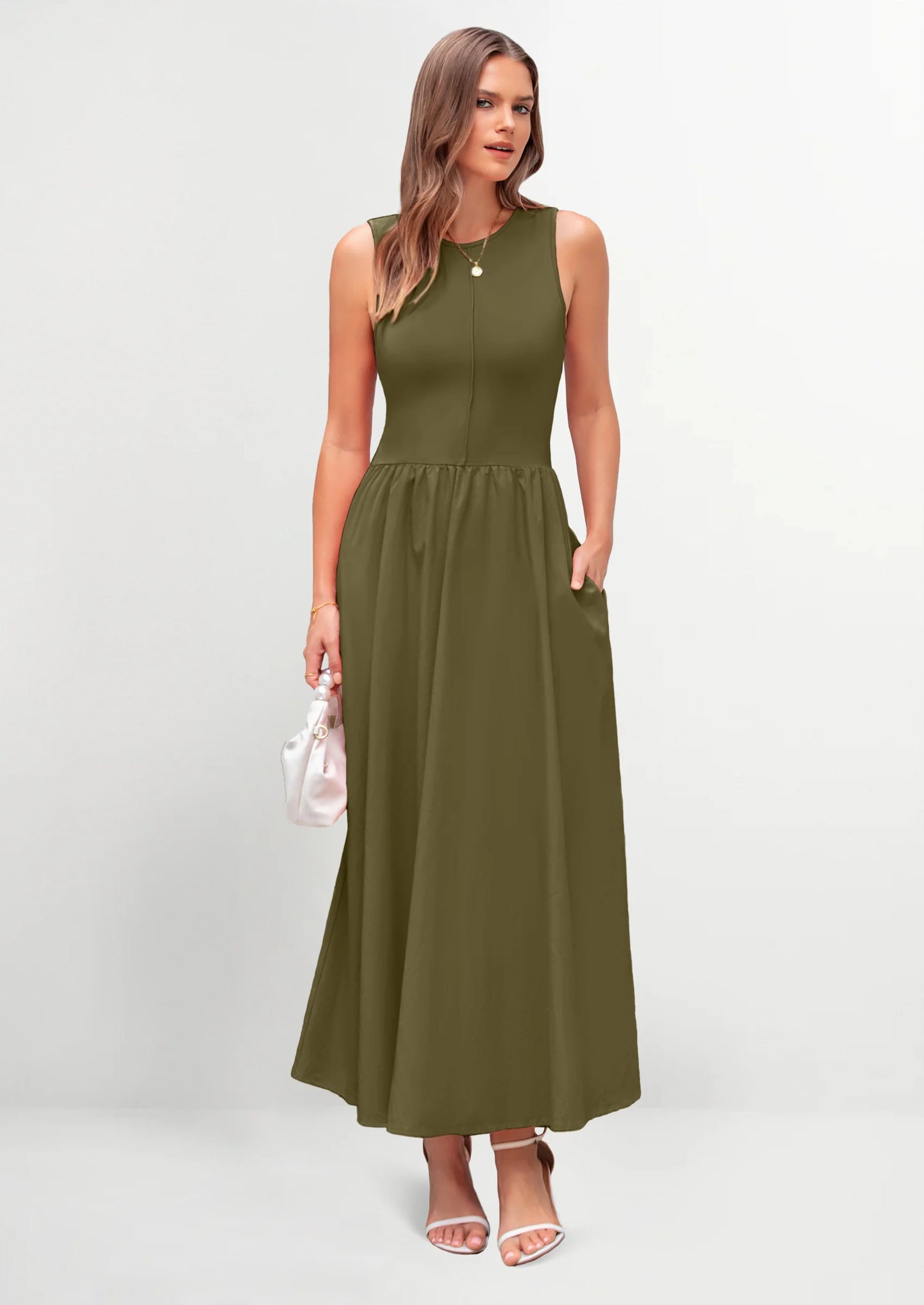 Women Maxi Dresses Casual Sleeveless Patchwork Knit Tank Dress Flowy Beach Sundress Long Dress