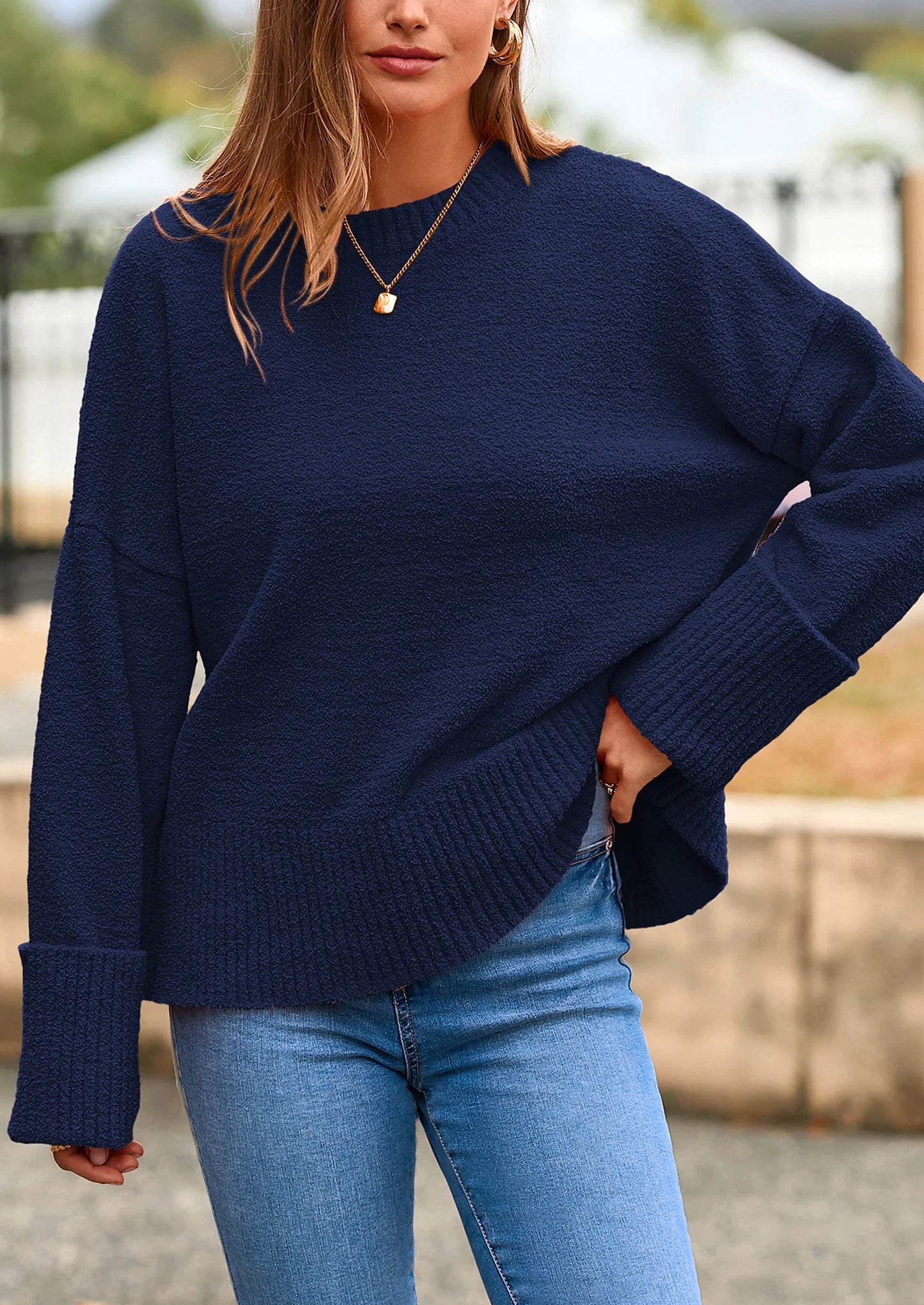 Women's Fall Oversized Sweaters Casual Crewneck Pullover Long Sleeve Fuzzy Chunky Knit Tops Blouse