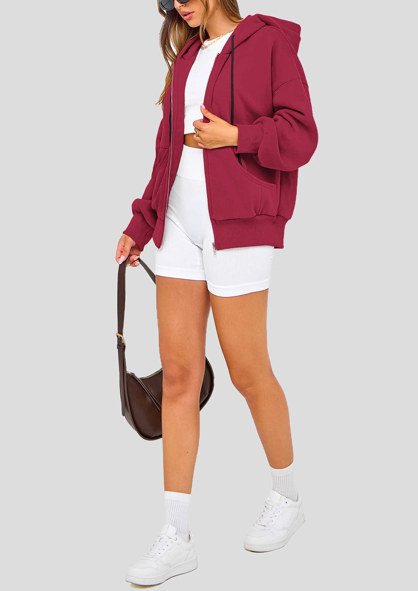 Women's Fall Oversized Hoodies Sweatshirt Long Sleeve Zip Up Pockets Loose Fit Y2K Winter Jackets Coat