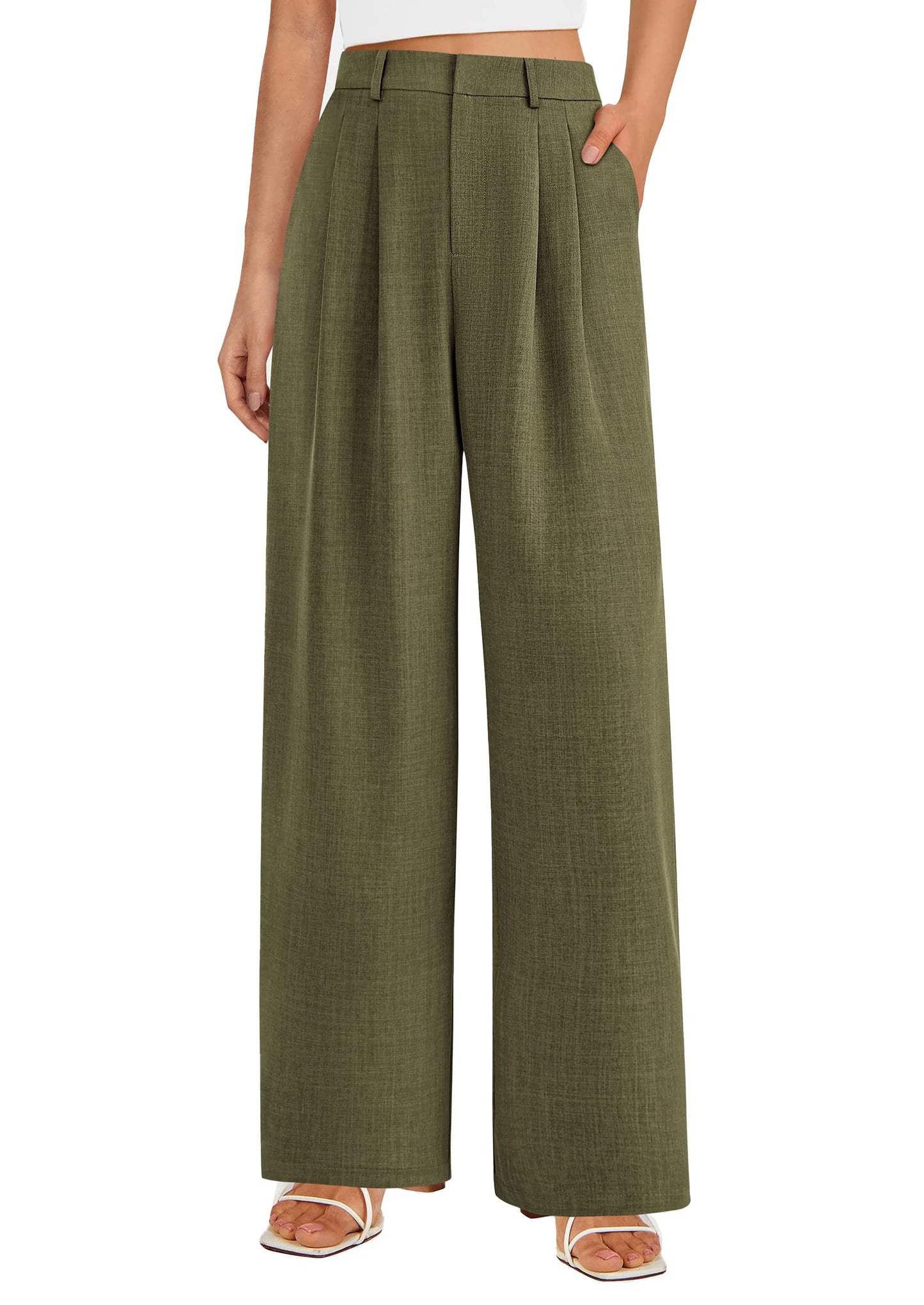 Women's Summer Elastic High Waisted Work Pants Straight Leg Dressy Business Casual Trousers Slacks Pockets