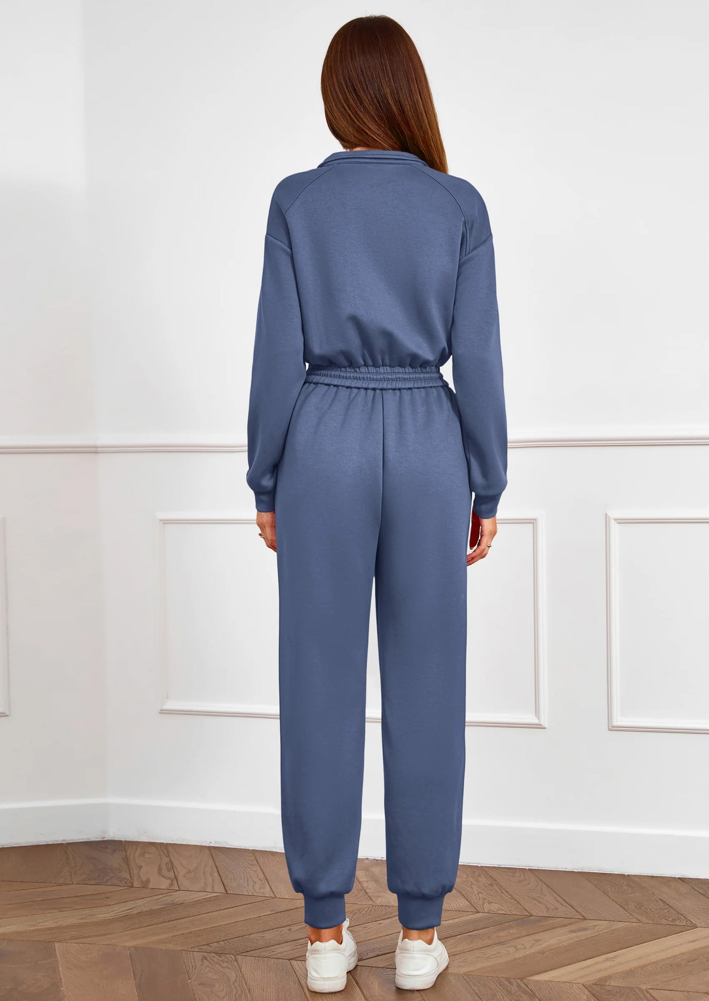 Long Sleeve Jumpsuits for Women Casual  Fall Fashion Zip Up Pant Rompers One Piece Sweatsuits Travel Outfits