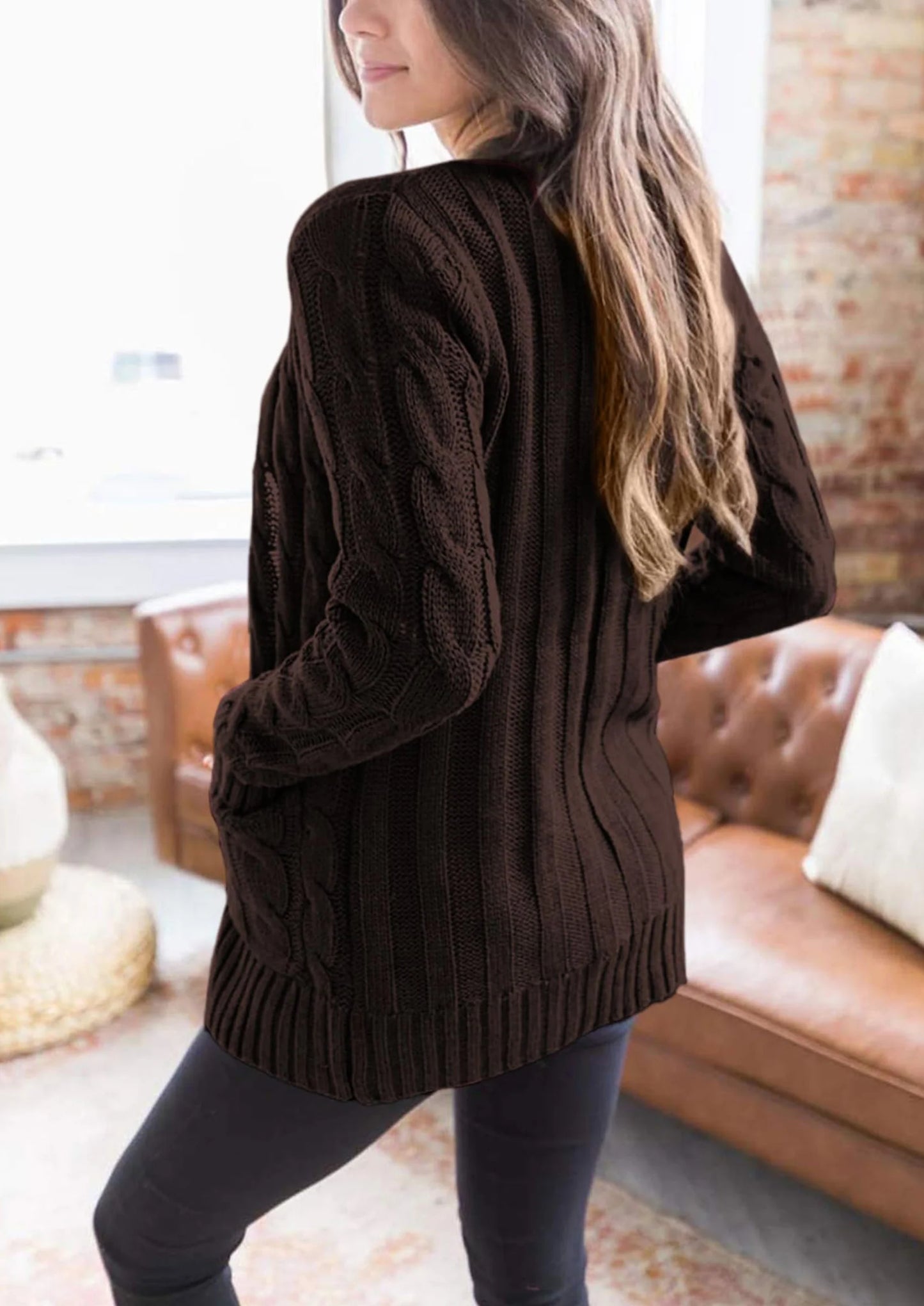 Women's Open Front Cardigan Sweaters Fall Fashion Button Down Cable Knit Chunky Winter Outerwear Coats