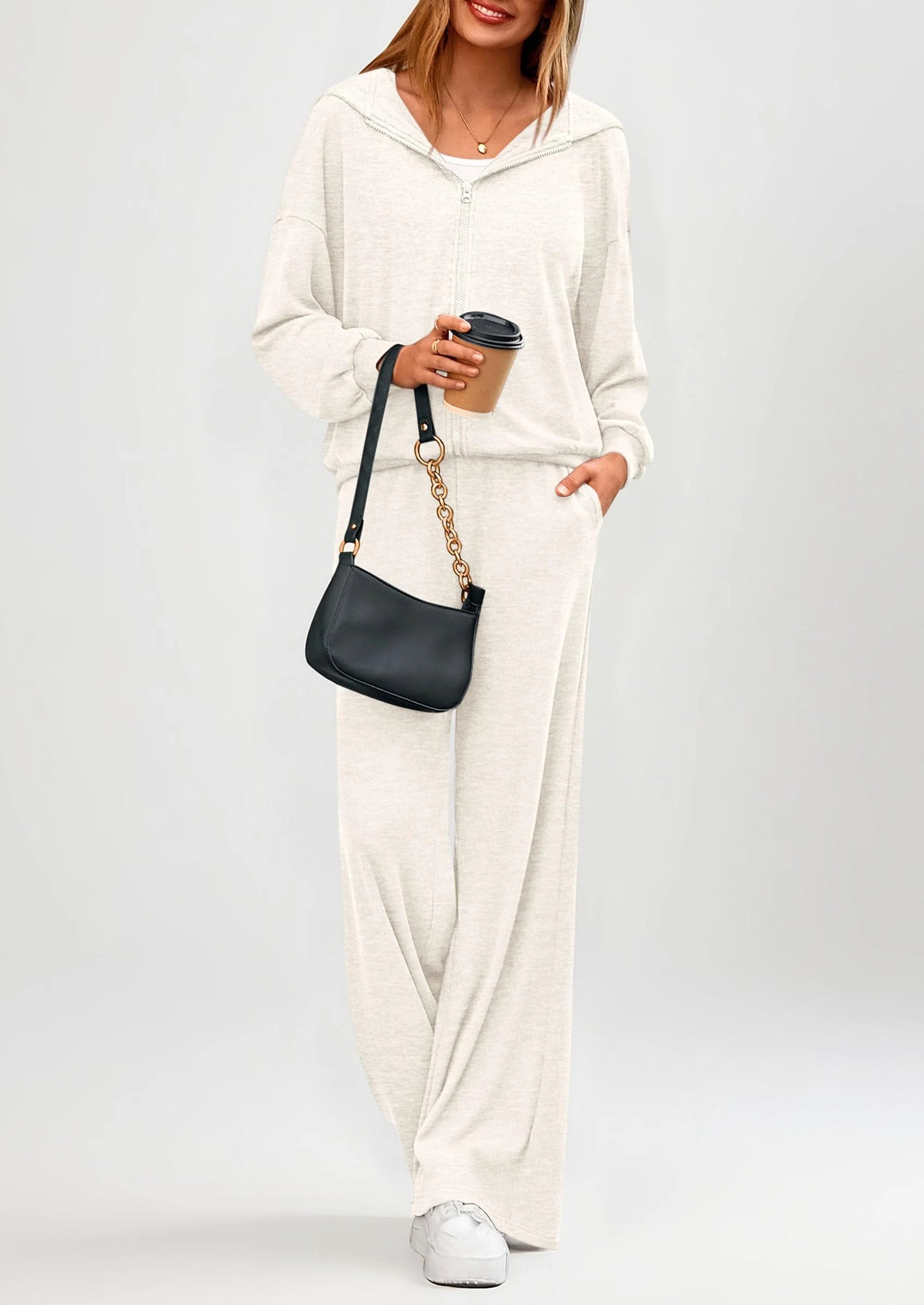 Women's 2 Piece Fall Lounge Sets Zip Up Hoodie Wide Leg Pants Tracksuit Matching Travel Outfits Clothes