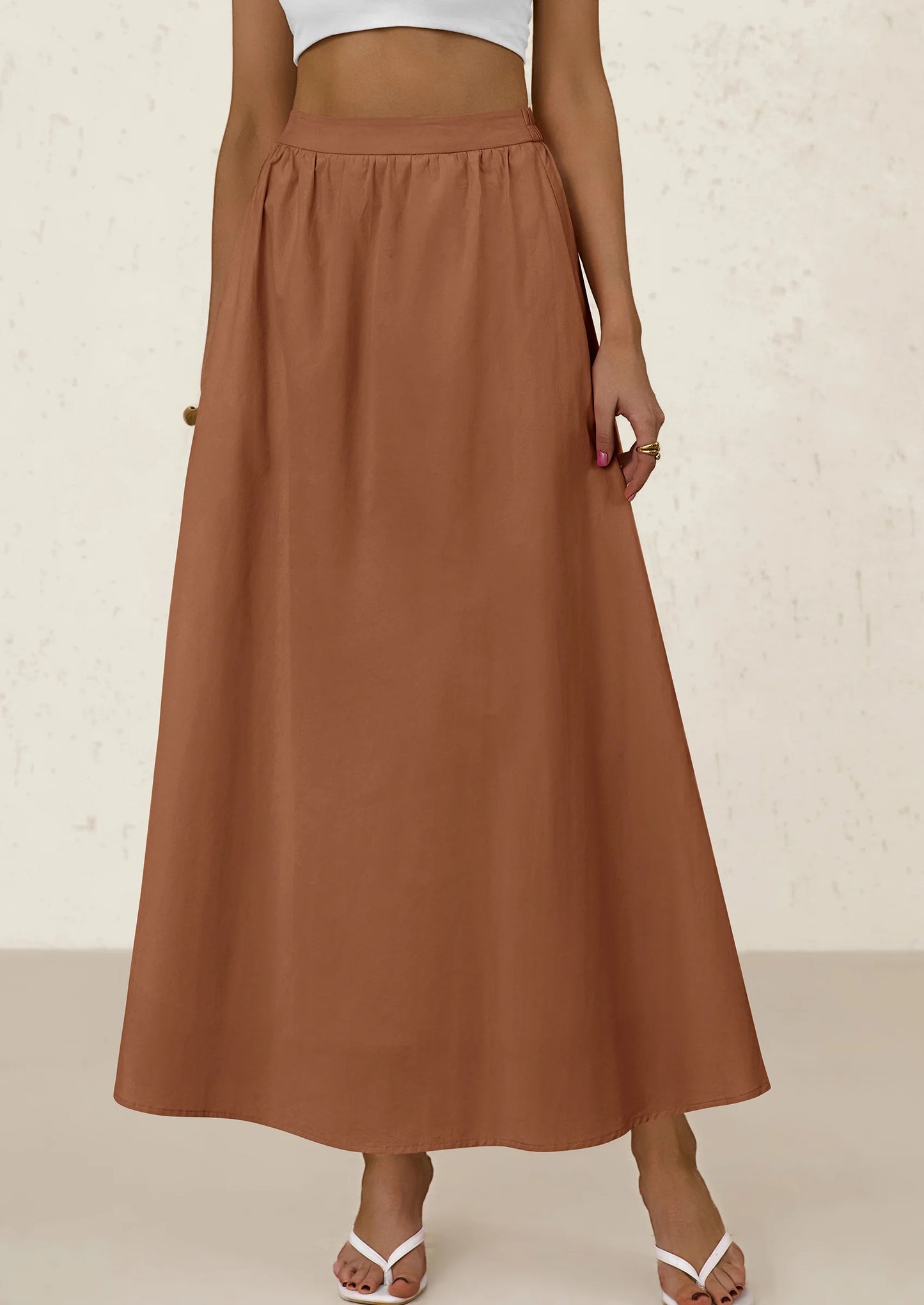 Women's Maxi Skirts Summer Trendy Ruffle High Waisted Casual Long Flowy Skirt with Pockets