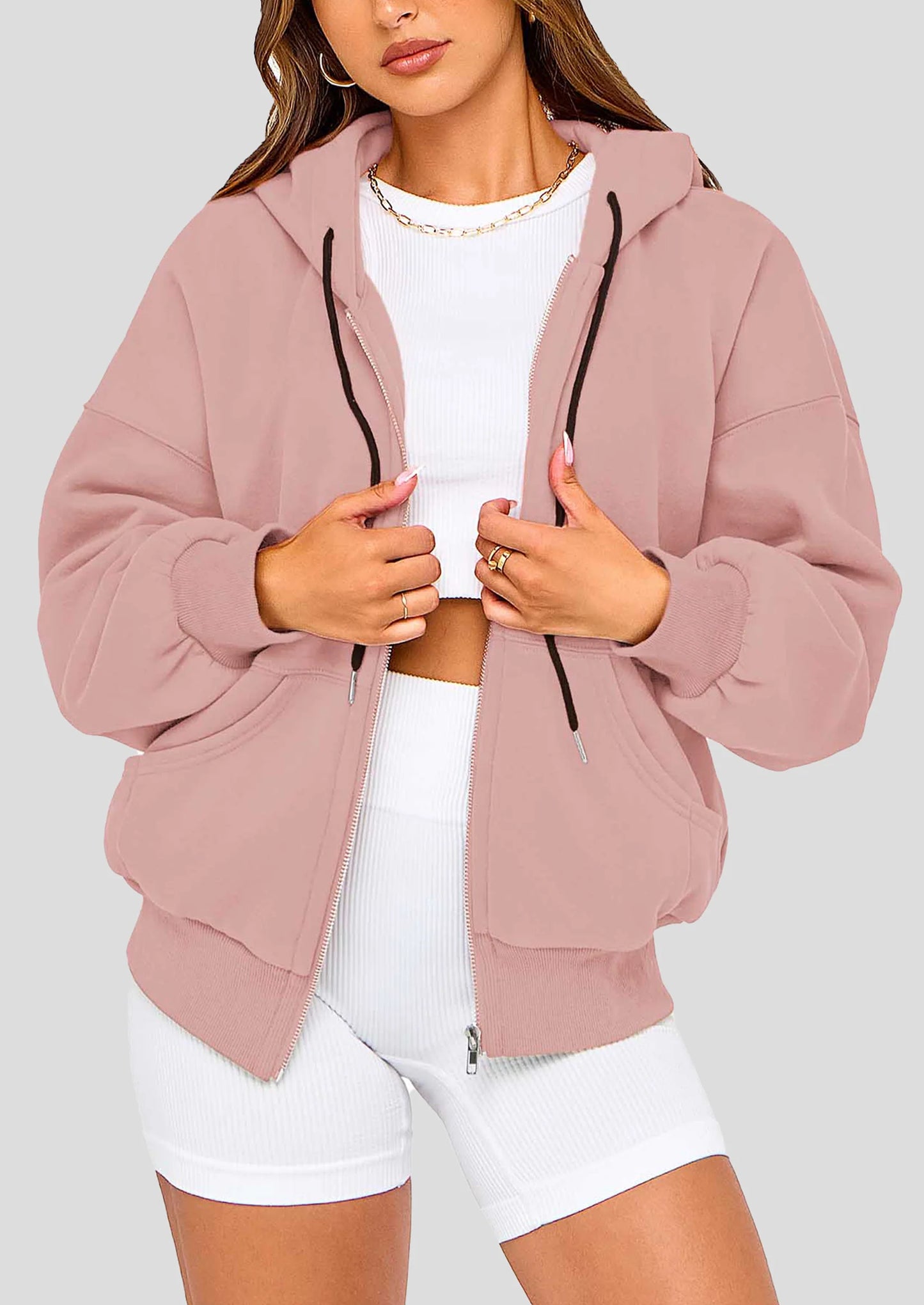 Women's Fall Oversized Hoodies Sweatshirt Long Sleeve Zip Up Pockets Loose Fit Y2K Winter Jackets Coat