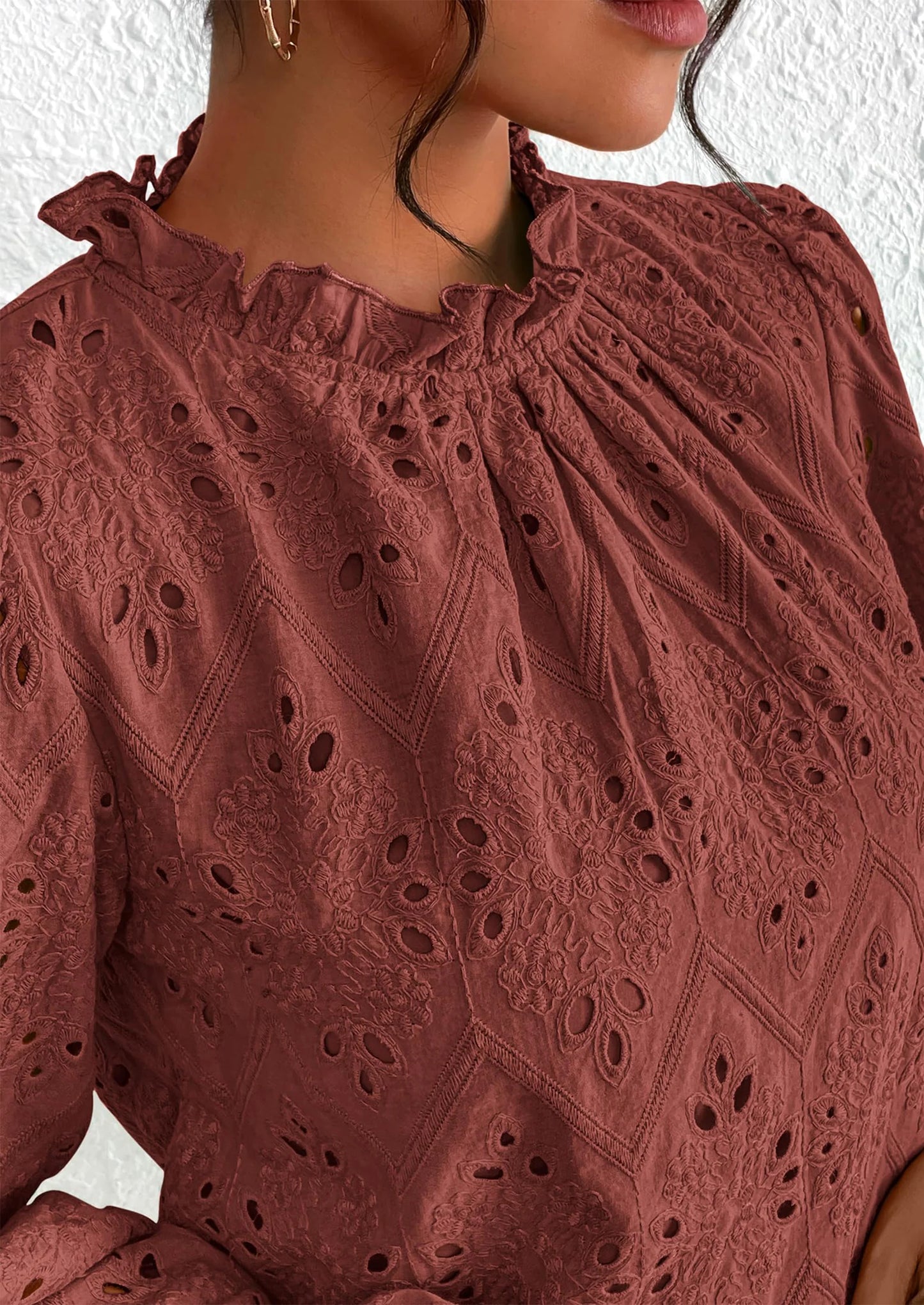 Womens Tops Dressy Casual Spring Long Sleeve Shirts Embroidered Eyelet Blouses Going Out Outfits