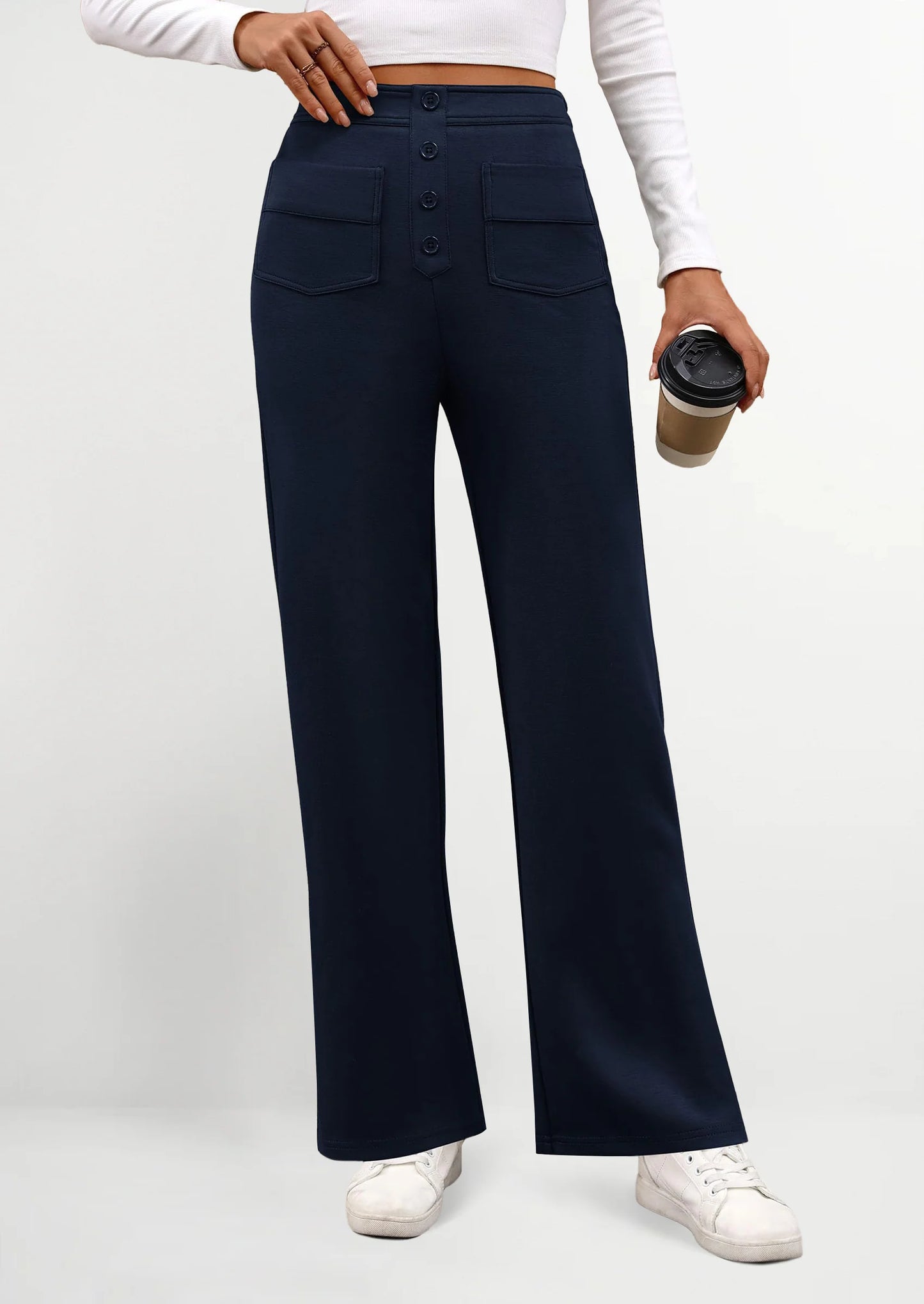 Women's Dressy Casual Dress Pants Straight Leg High Elastic Waisted Stretch Trouser Slacks