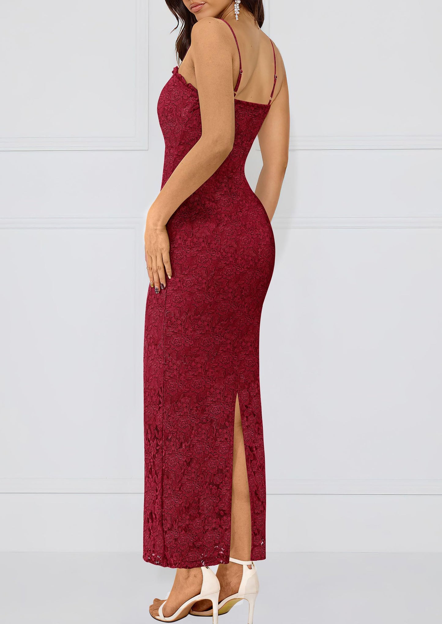 Women's Formal Prom Dress Spaghetti Strap Lace Floral Wedding Guest Evening Bodycon Dresses