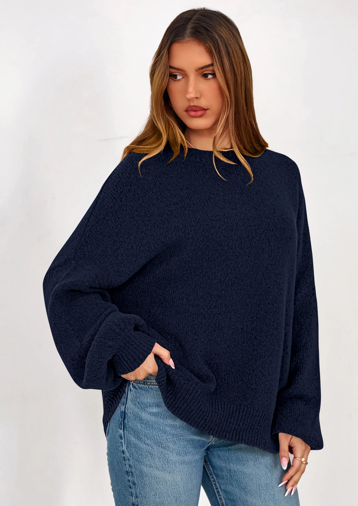 Sweaters for Women Fall Chunky Knit Long Sleeve Crew Neck Oversized Pullover Tops Winter Fashion Clothing