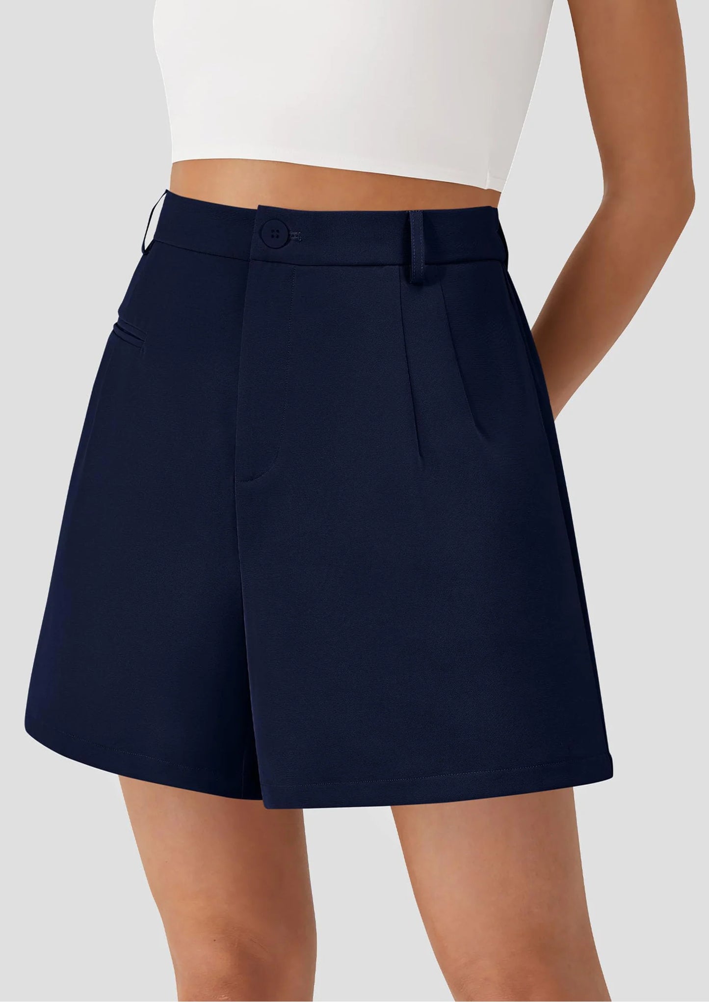 Shorts for Women Dressy Summer Elastic High Waisted Wide Leg Business Casual Work Shorts with Pockets