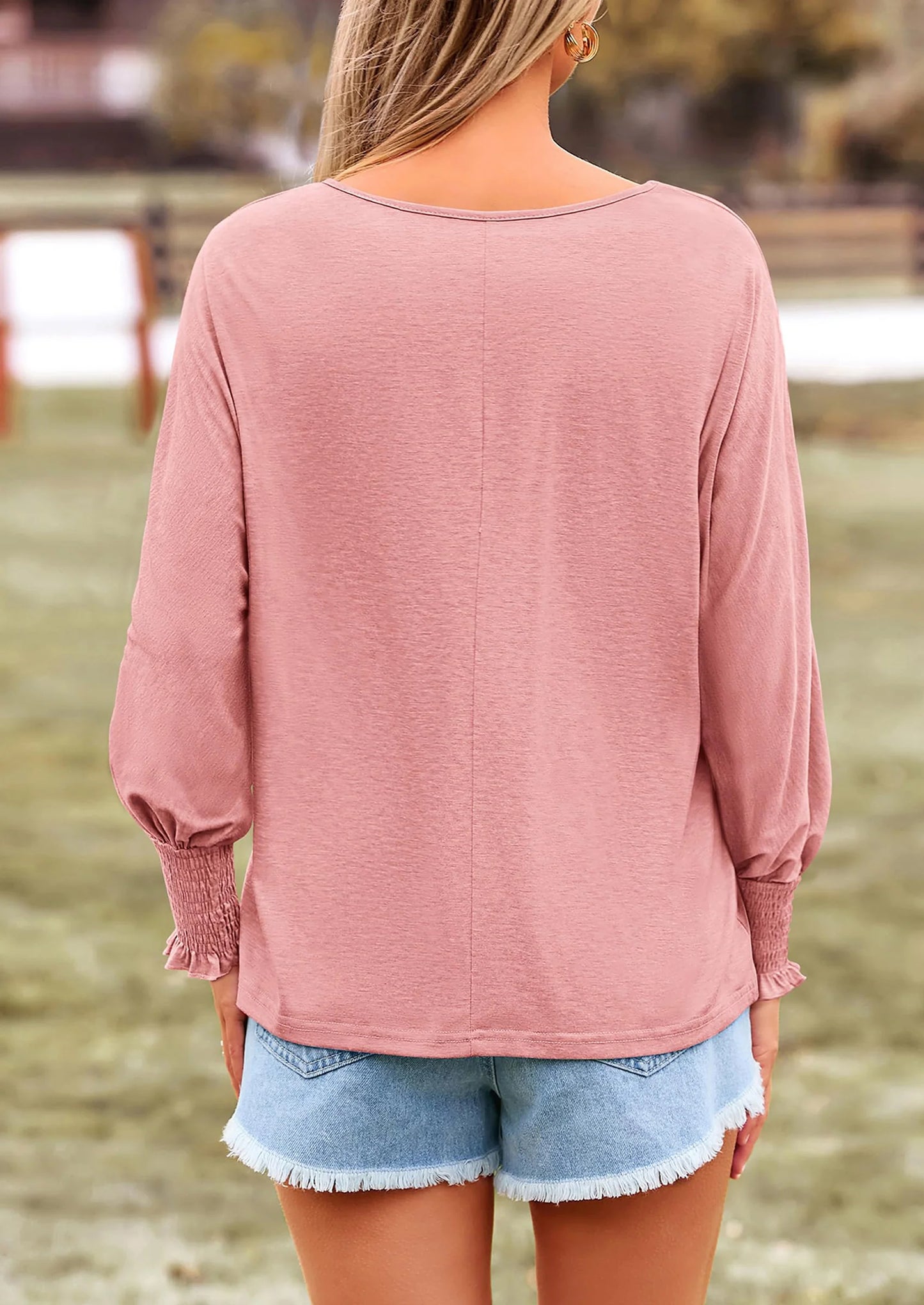Women's Spring Fashion T Shirts Puff Long Sleeve Crewneck Casual Basic Tee Tops Blouses