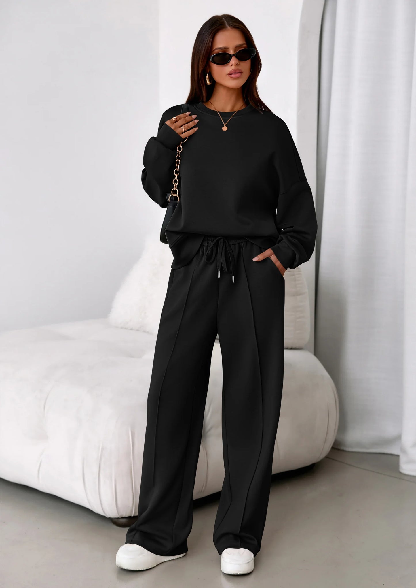2 Piece Sets For Women Fall Trendy Long Sleeve Sweatshirt Wide Leg Pants Loungewear Set Matching Sweatsuit