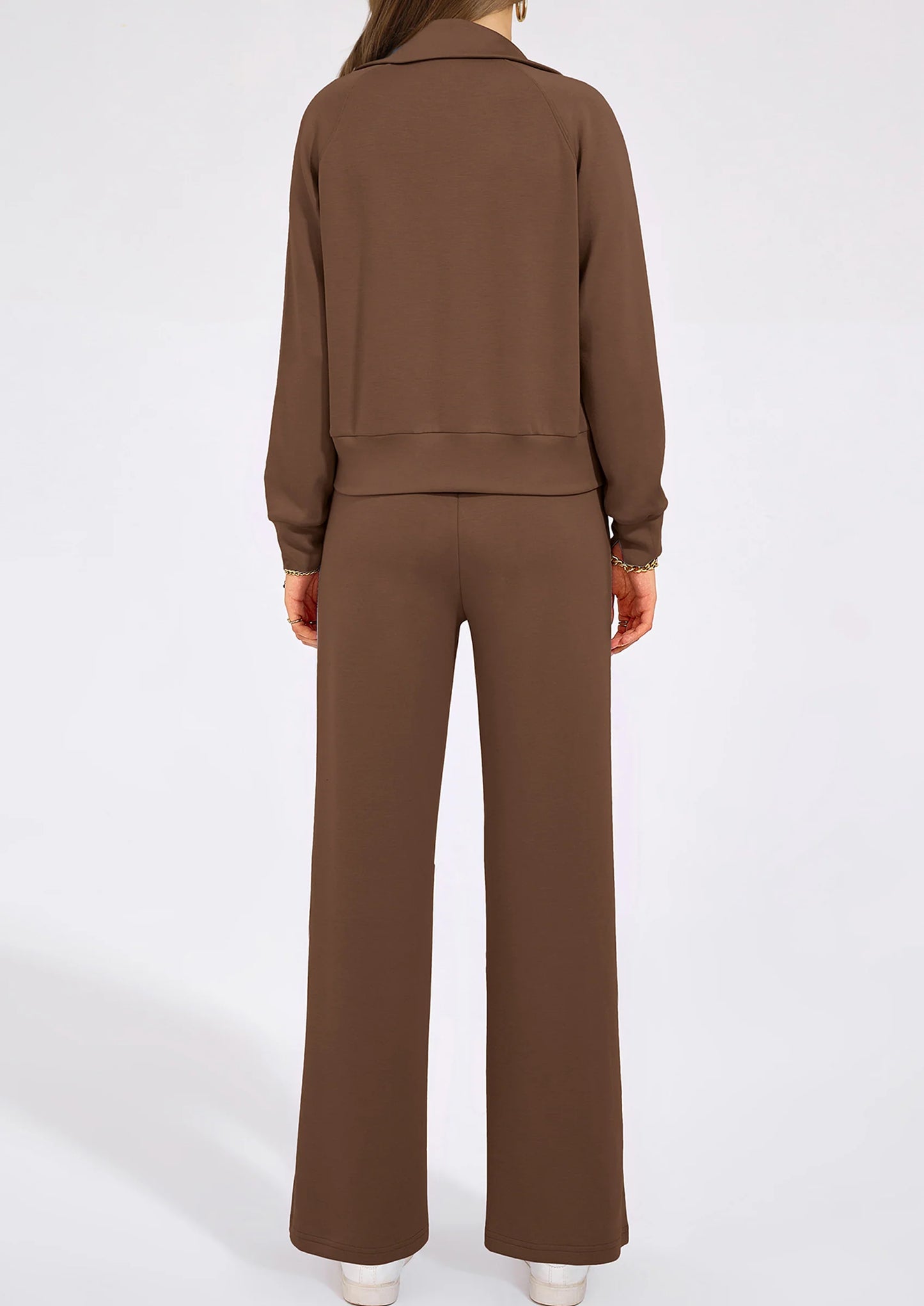 Women's 2 Piece Outfits Casual Lapel Half Zip Sweatshirts And Wide Leg Pants Tracksuit Sets