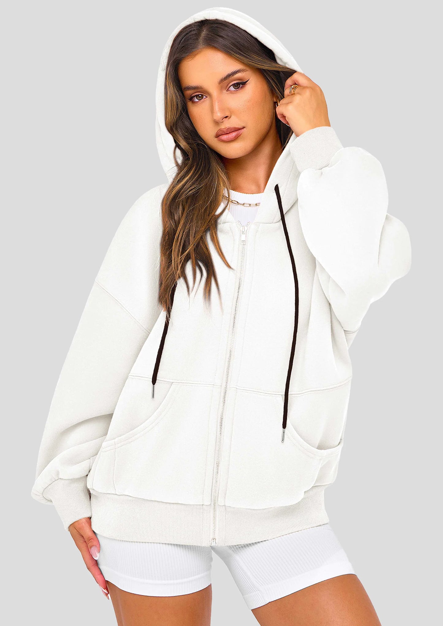 Women's Fall Oversized Hoodies Sweatshirt Long Sleeve Zip Up Pockets Loose Fit Y2K Winter Jackets Coat
