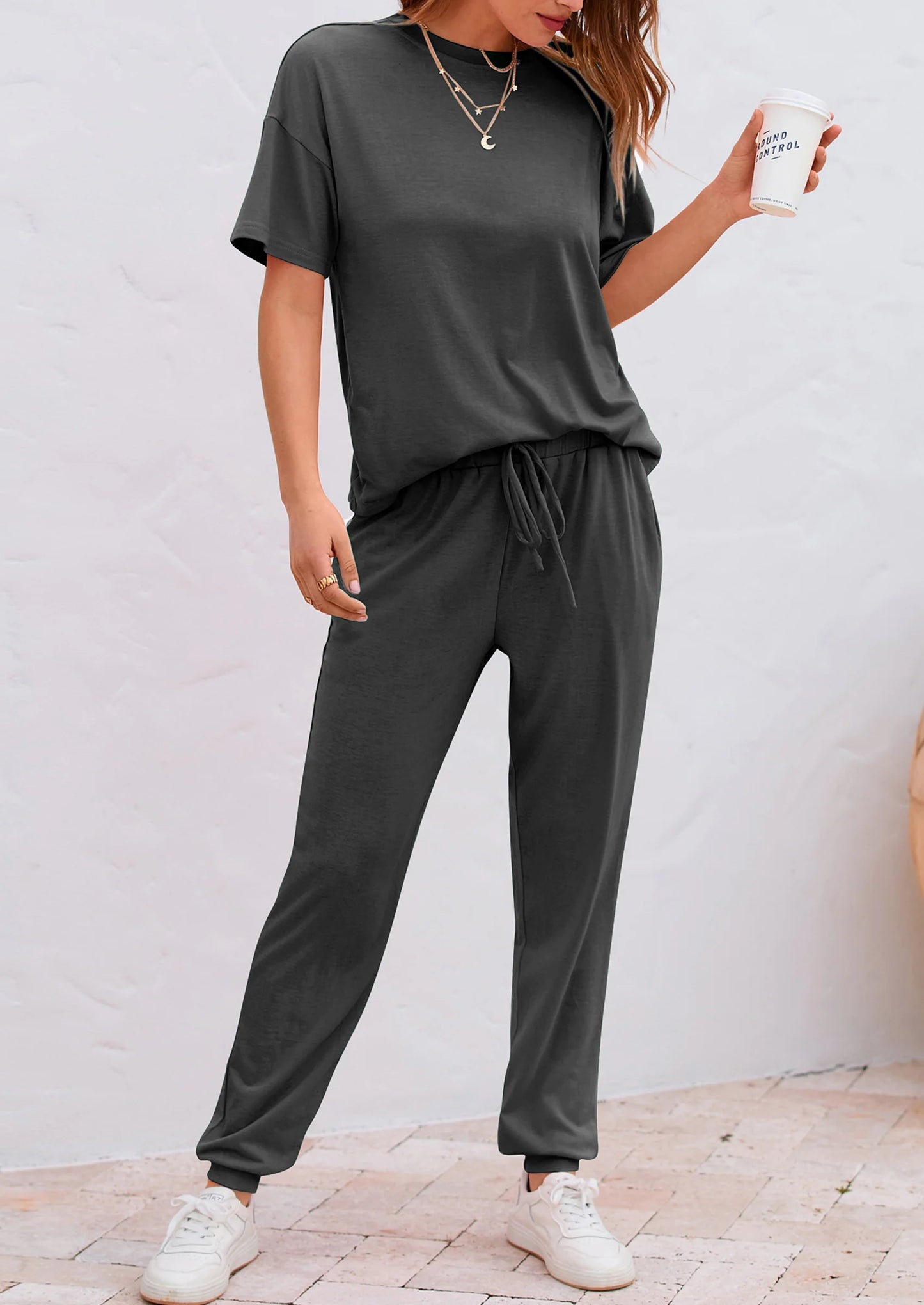 Women's Two Piece Lounge Sets Spring Summer Jogger Pants Vacation Outfits Travel Airplane Matching Clothes