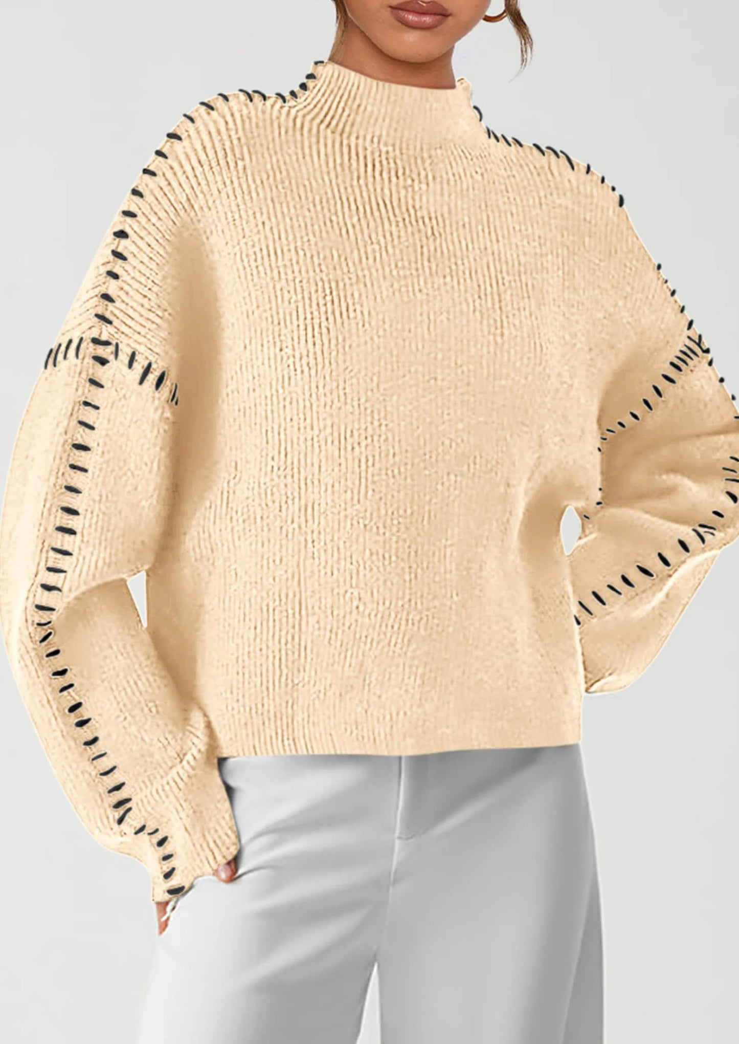 Women's Chunky Knit Sweaters Fall Long Sleeve Mock Neck Oversized Pullover Tops Winter Fashion Clothes
