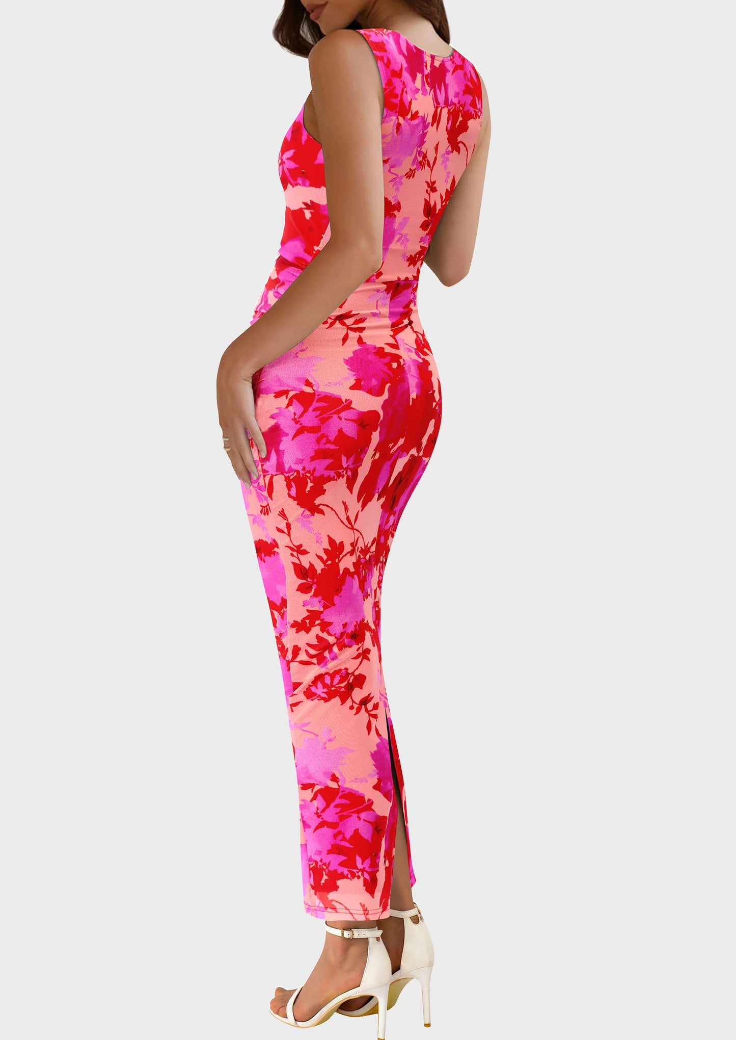 Wedding Guest Dresses for Women Spring Floral Bodycon Sleeveless Mesh Maxi Long Dress