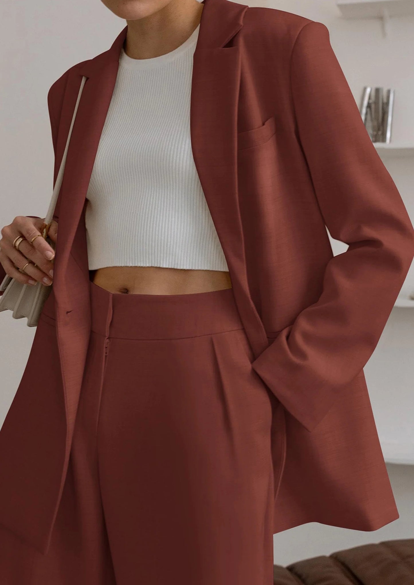 Women's Fall Two Piece Outfits Dressy Blazer Jacket and Wide Leg Pants Pockets Business Casual Office Suit Sets