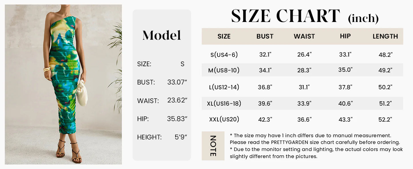 Women's One Shoulder Bodycon Dresses Ruched Floral Beach Cocktail Wedding Guest Dress