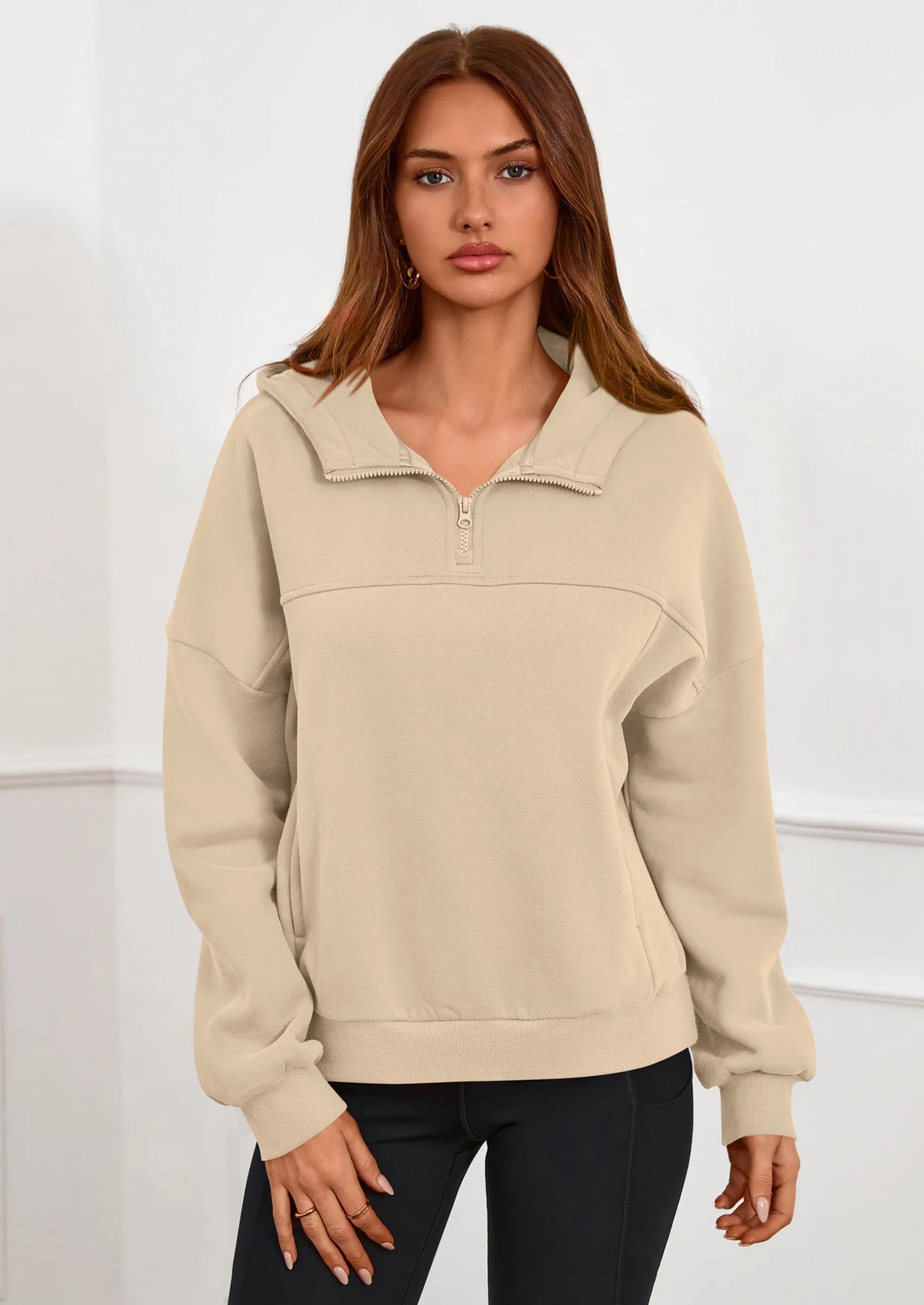 Womens Hoodies Cropped Fleece Sweatshirts Fall Fashion Quarter Zip Pullover Long Sleeve Tops Winter Clothes