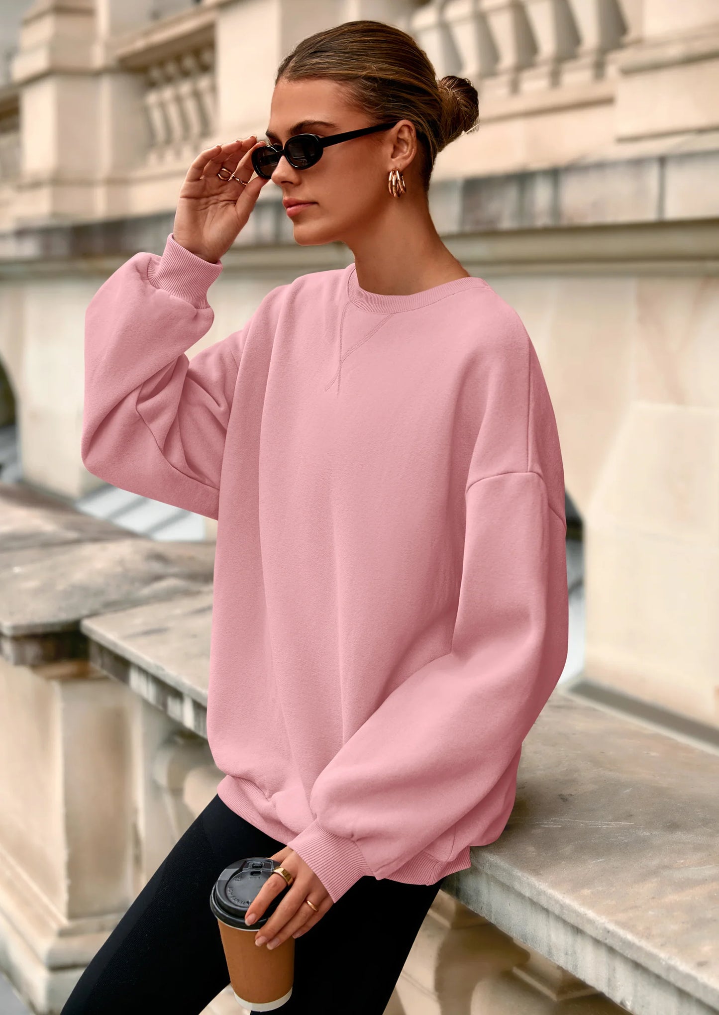 Oversized Sweatshirt for Women Fall Outfits Crewneck Long Sleeve Tops Fleece Pullover Winter Clothing