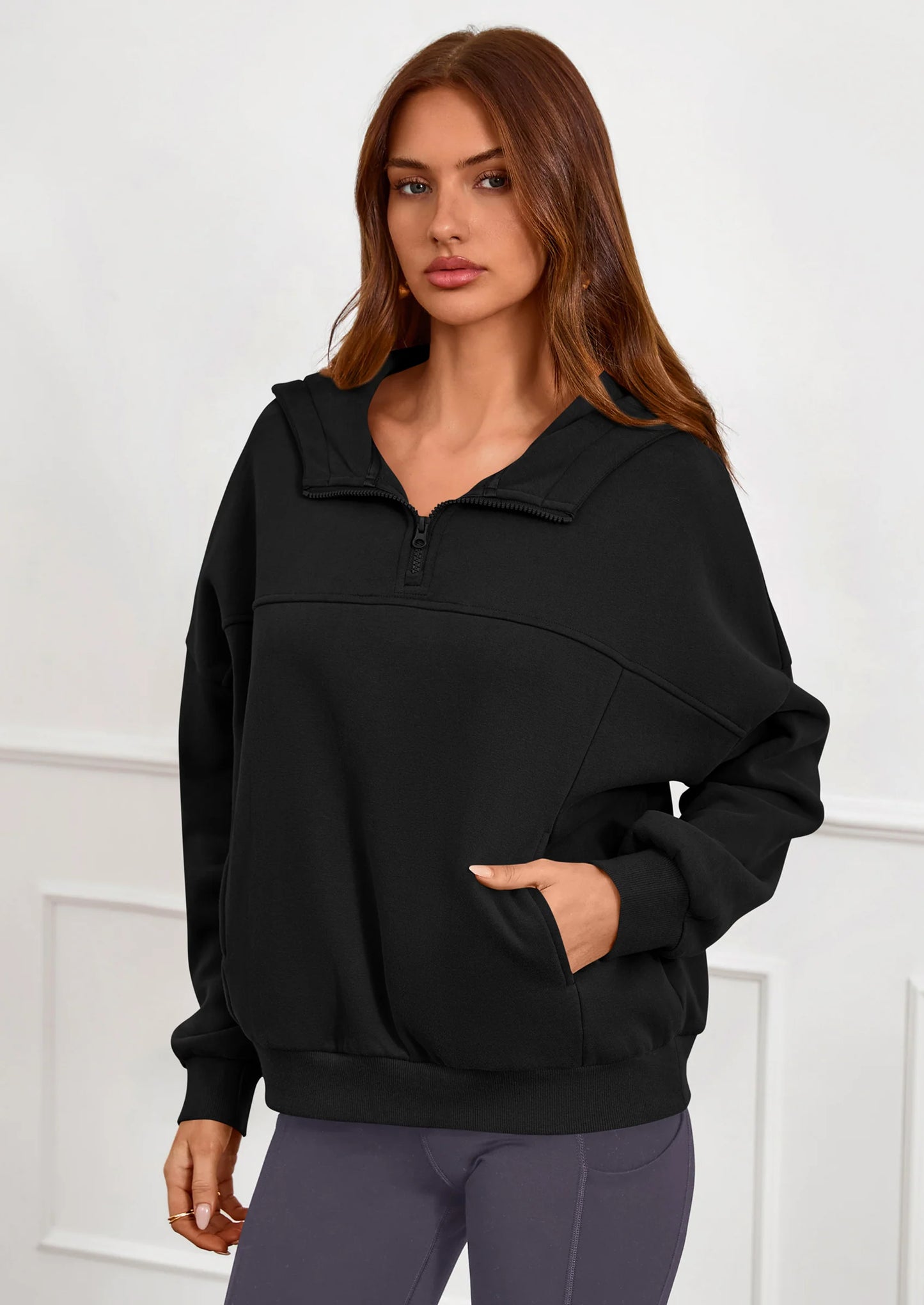 Womens Hoodies Cropped Fleece Sweatshirts Fall Fashion Quarter Zip Pullover Long Sleeve Tops Winter Clothes