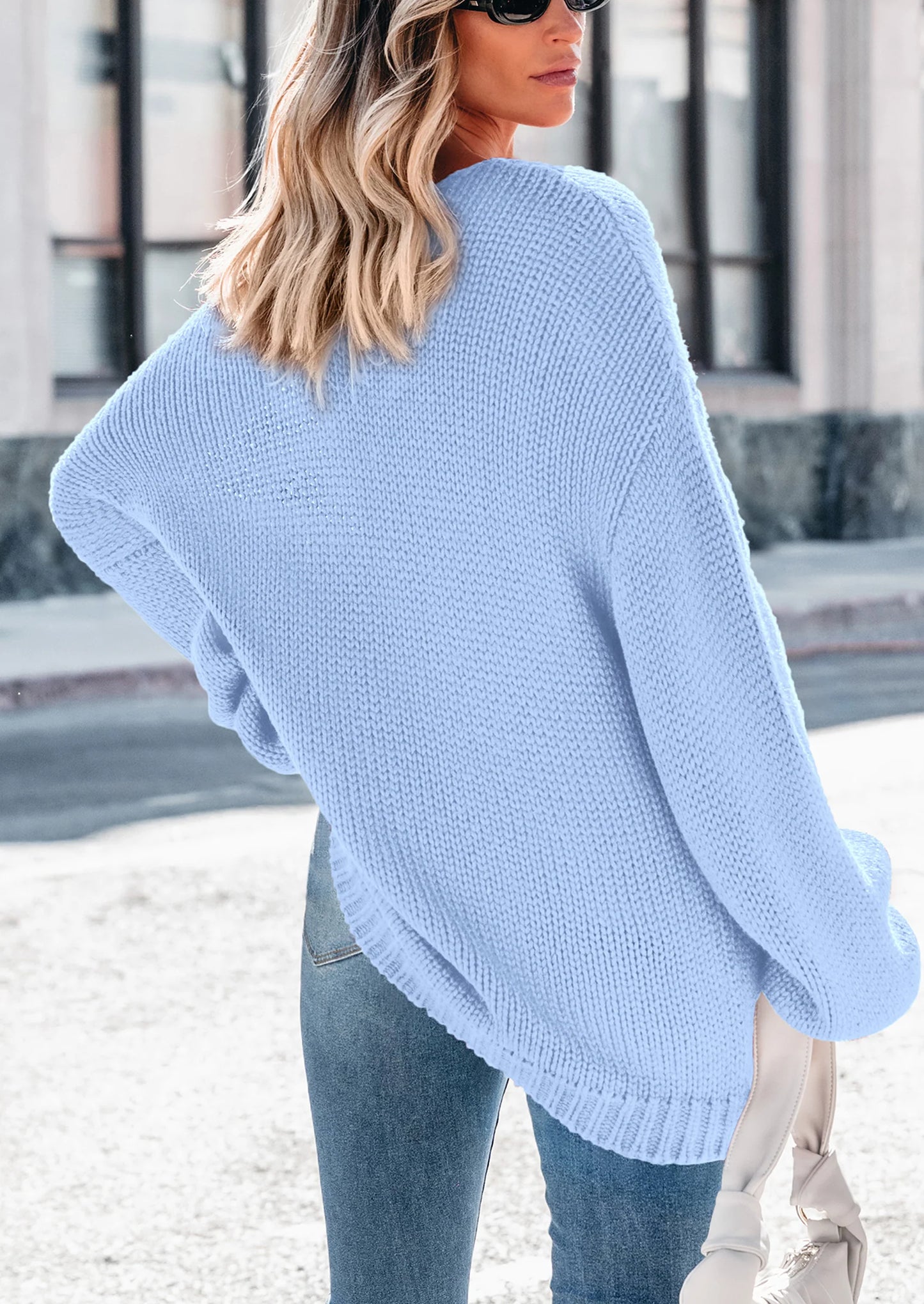 Women's Fall Oversized Sweaters Long Sleeve V Neck Dressy Casual Chunky Knit Loose Pullover Tops Winter Clothing