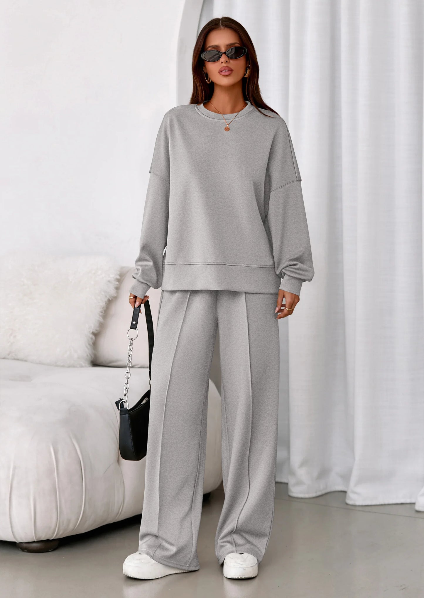 2 Piece Sets For Women Fall Trendy Long Sleeve Sweatshirt Wide Leg Pants Loungewear Set Matching Sweatsuit