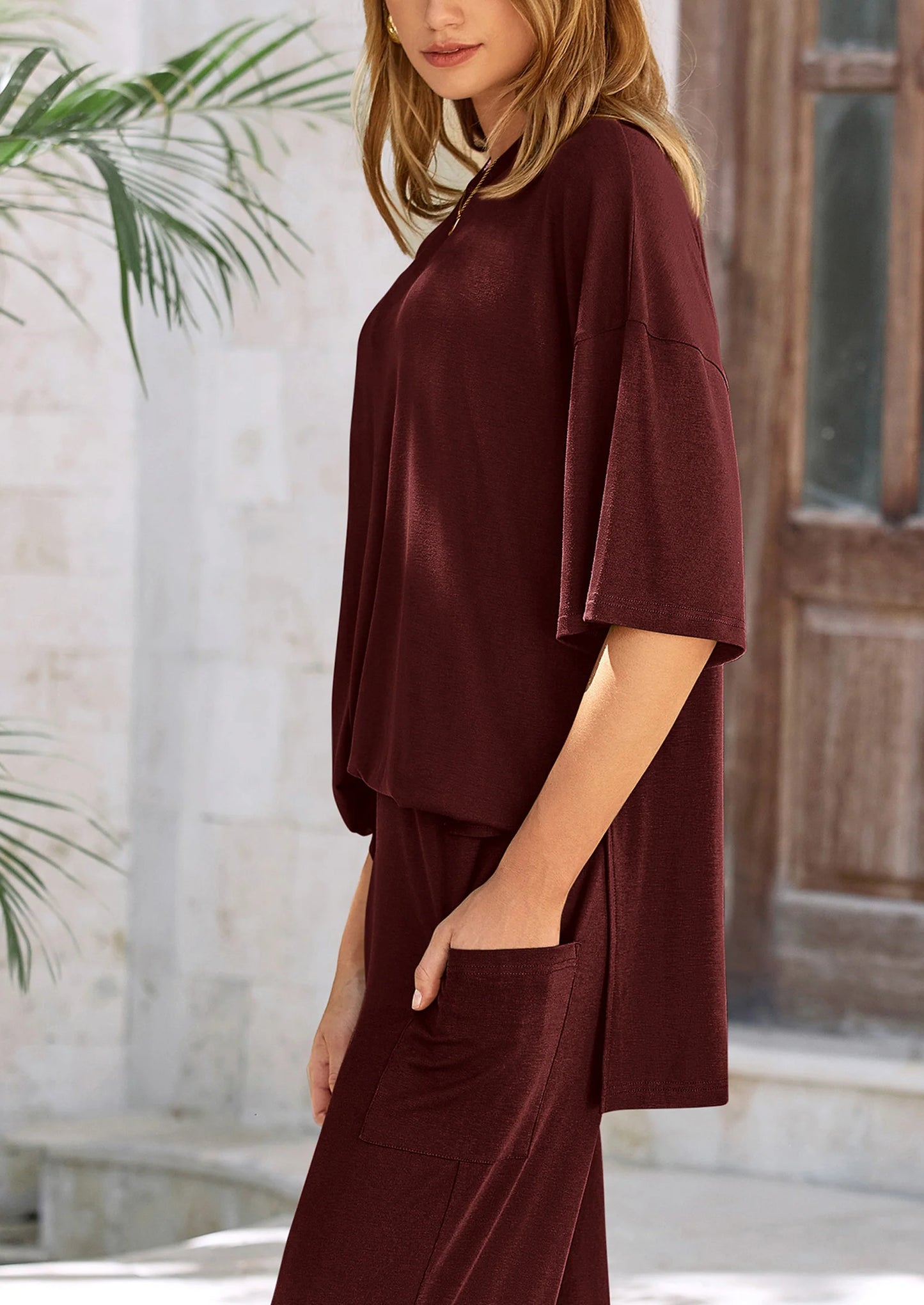 Women's 2 Piece Outfits Casual Short Sleeve Pullover Tops and Wide Leg Pants Lounge Sets Tracksuits