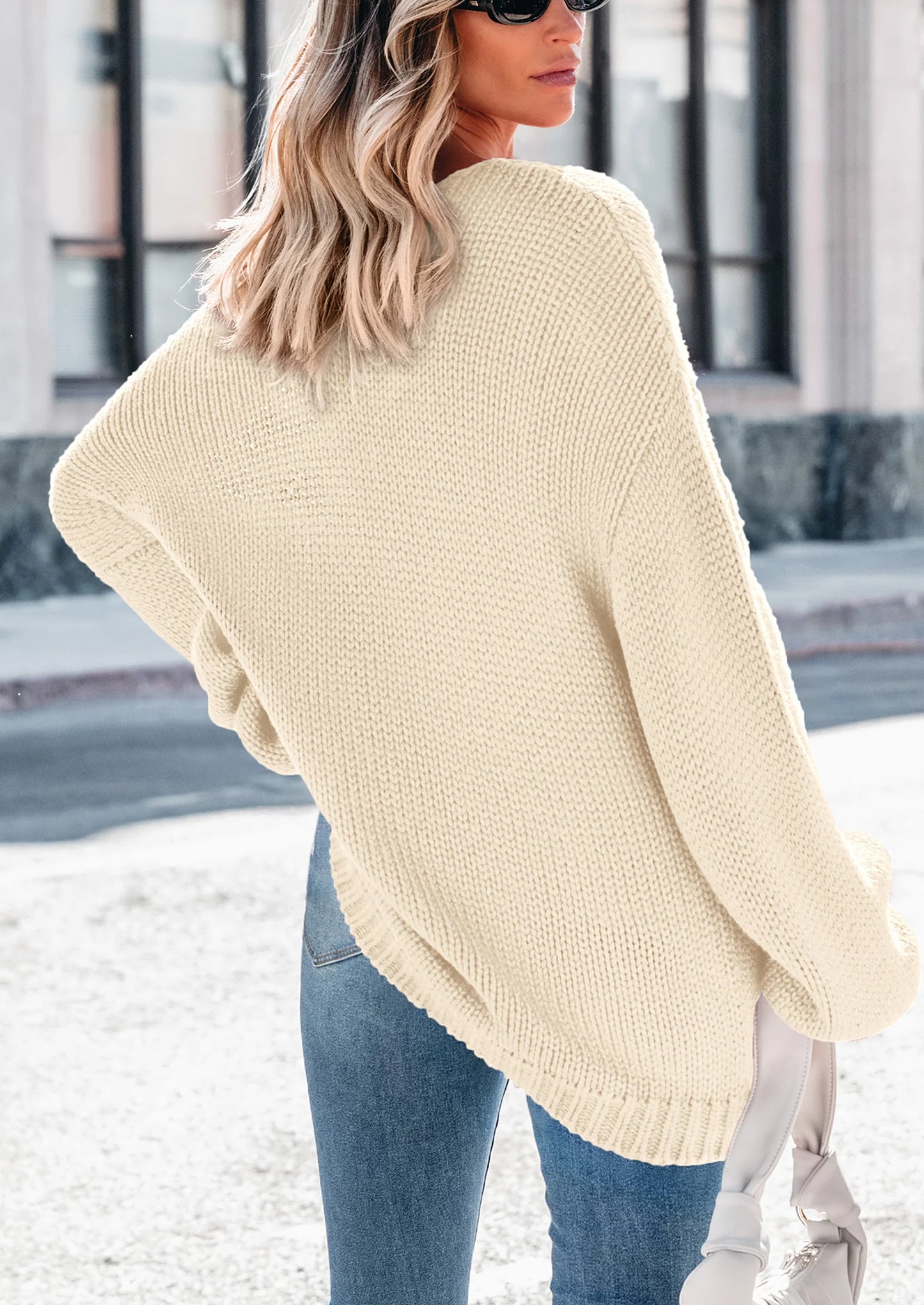 Women's Fall Oversized Sweaters Long Sleeve V Neck Dressy Casual Chunky Knit Loose Pullover Tops Winter Clothing
