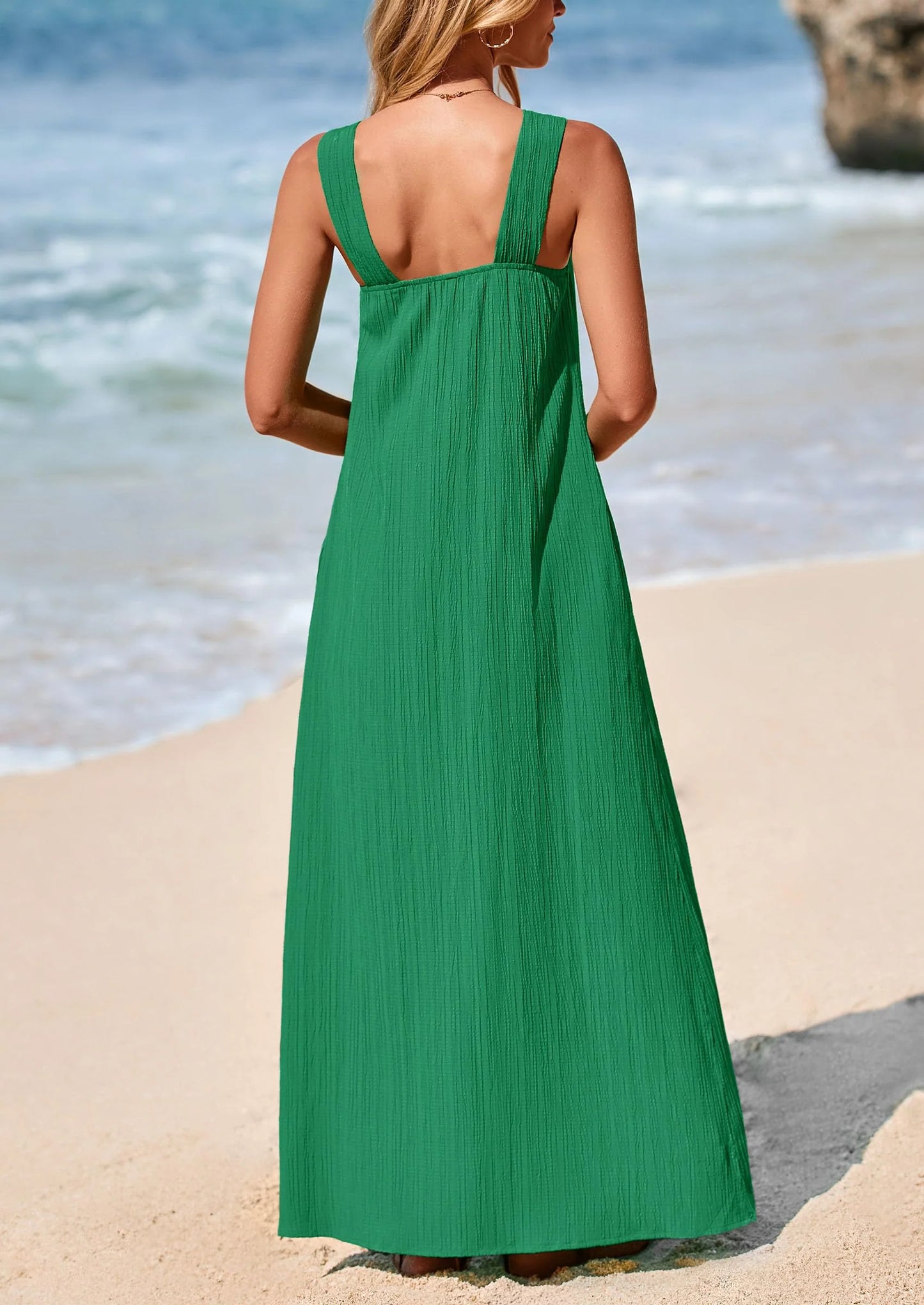 Womens Casual Long Summer Dresses Sleeveless Strappy Loose Flowy Beach Vacation Maxi Dress with Pockets