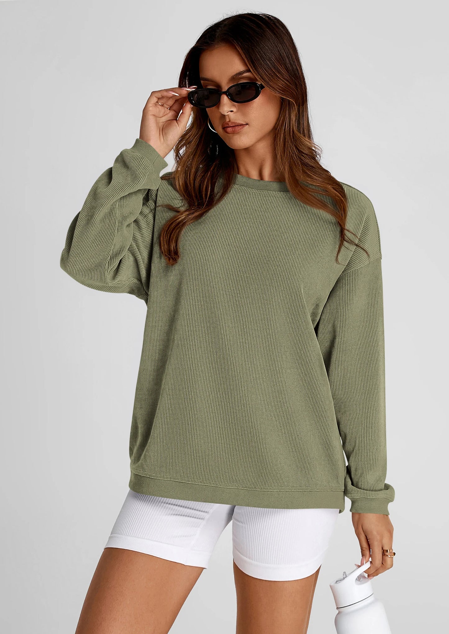 Women's Oversized Sweatshirt 2025 Fall Fashion Clothes Ribbed Corduroy Long Sleeve Going Out Pullover Tops