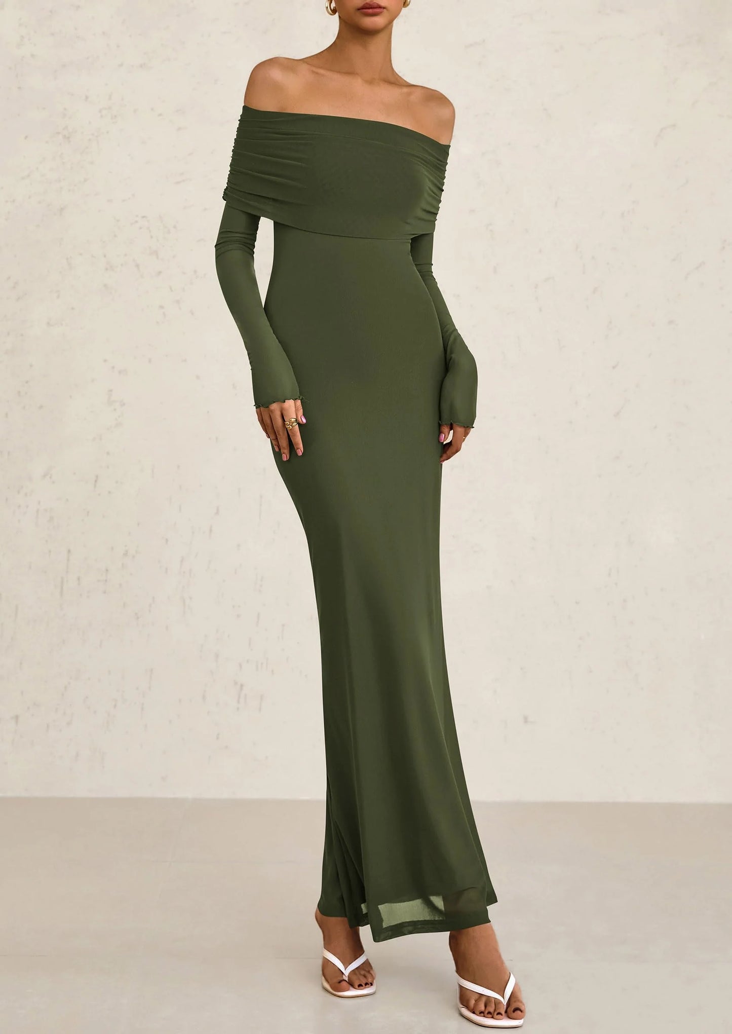 Off The Shoulder Dresses for Women Mesh Long Sleeve Baby Shower Formal Wedding Guest Dress