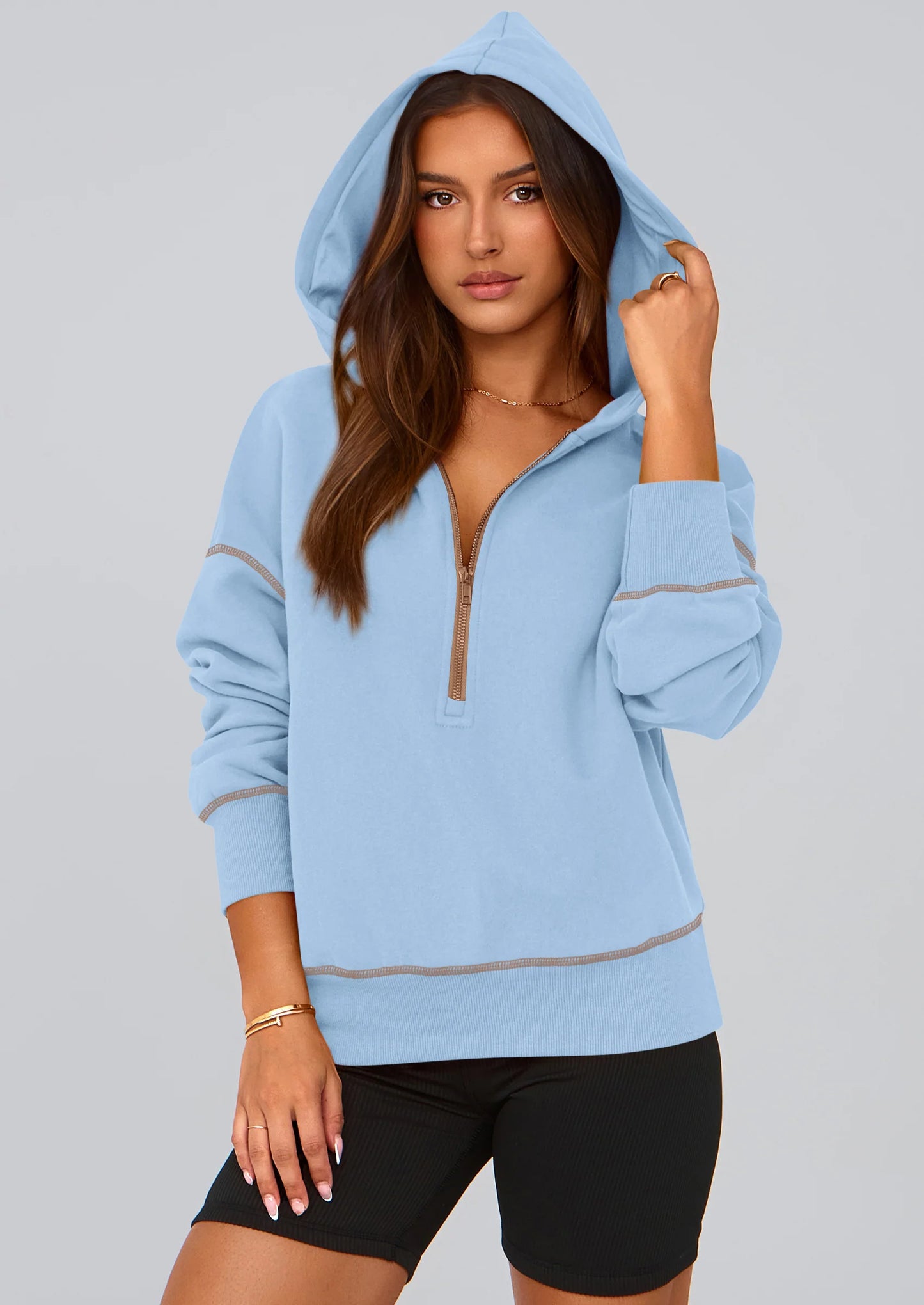 Women's Hooded Sweatshirts Long Sleeve Half Zip Cropped Hoodie Pullover Winter Fashion Clothes
