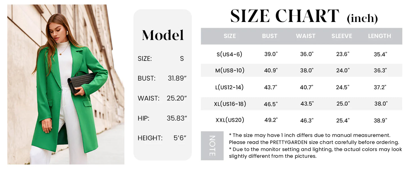 Women's Spring Fall Long Blazer Jackets Long Sleeve Lapel Pockets Loose Fit Work Casual Blazers Outerwear