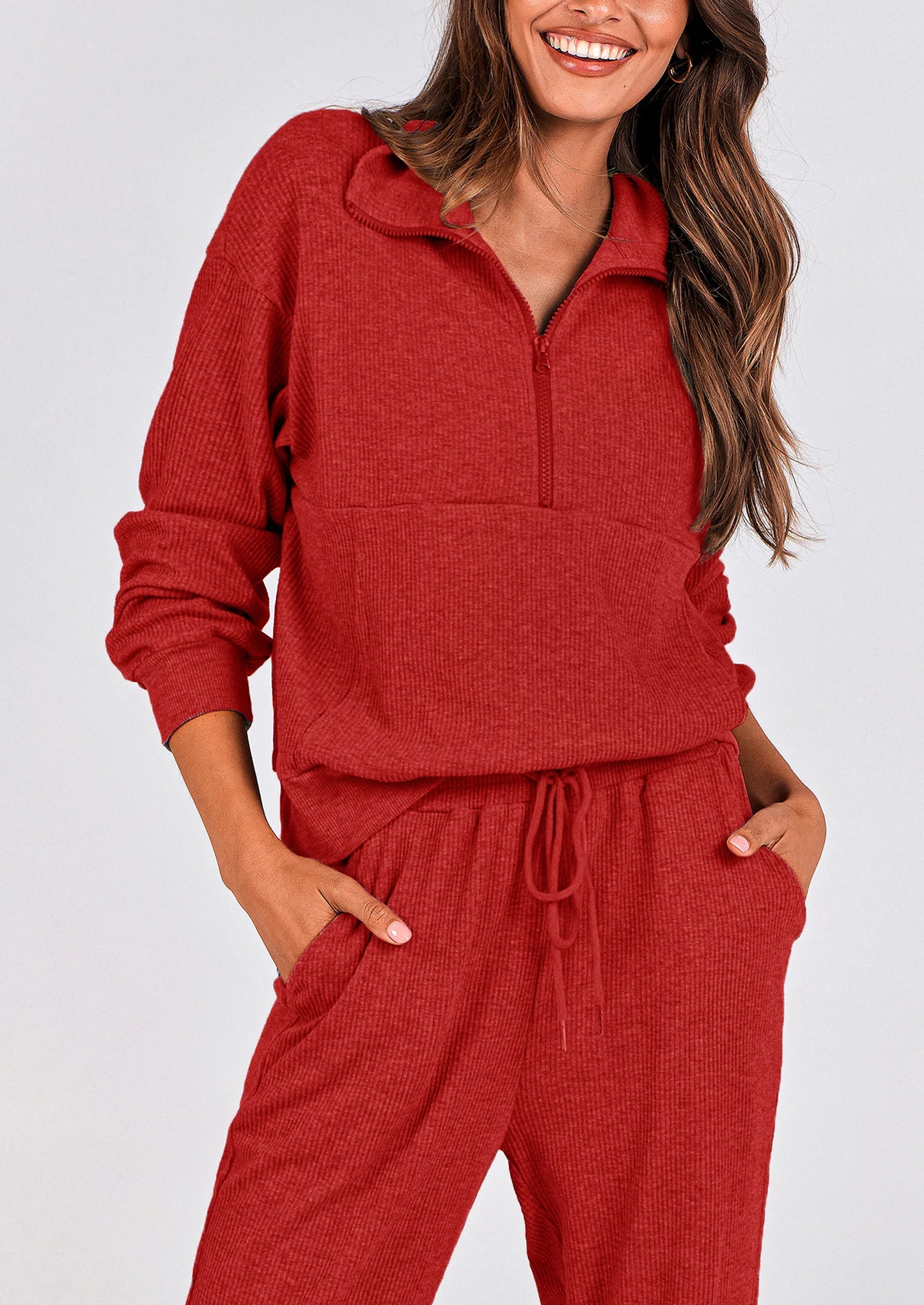 Women's Fall 2 Piece Lounge Sets Zip Up Sweatshirt Jogger Pants Sweat Track Suits Travel Outfit Winter Clothing