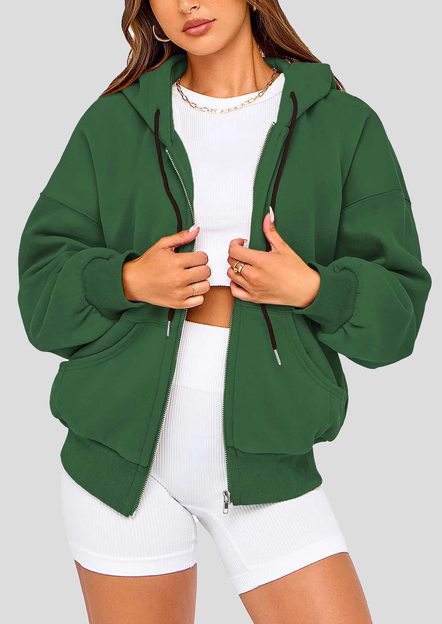 Women's Fall Oversized Hoodies Sweatshirt Long Sleeve Zip Up Pockets Loose Fit Y2K Winter Jackets Coat