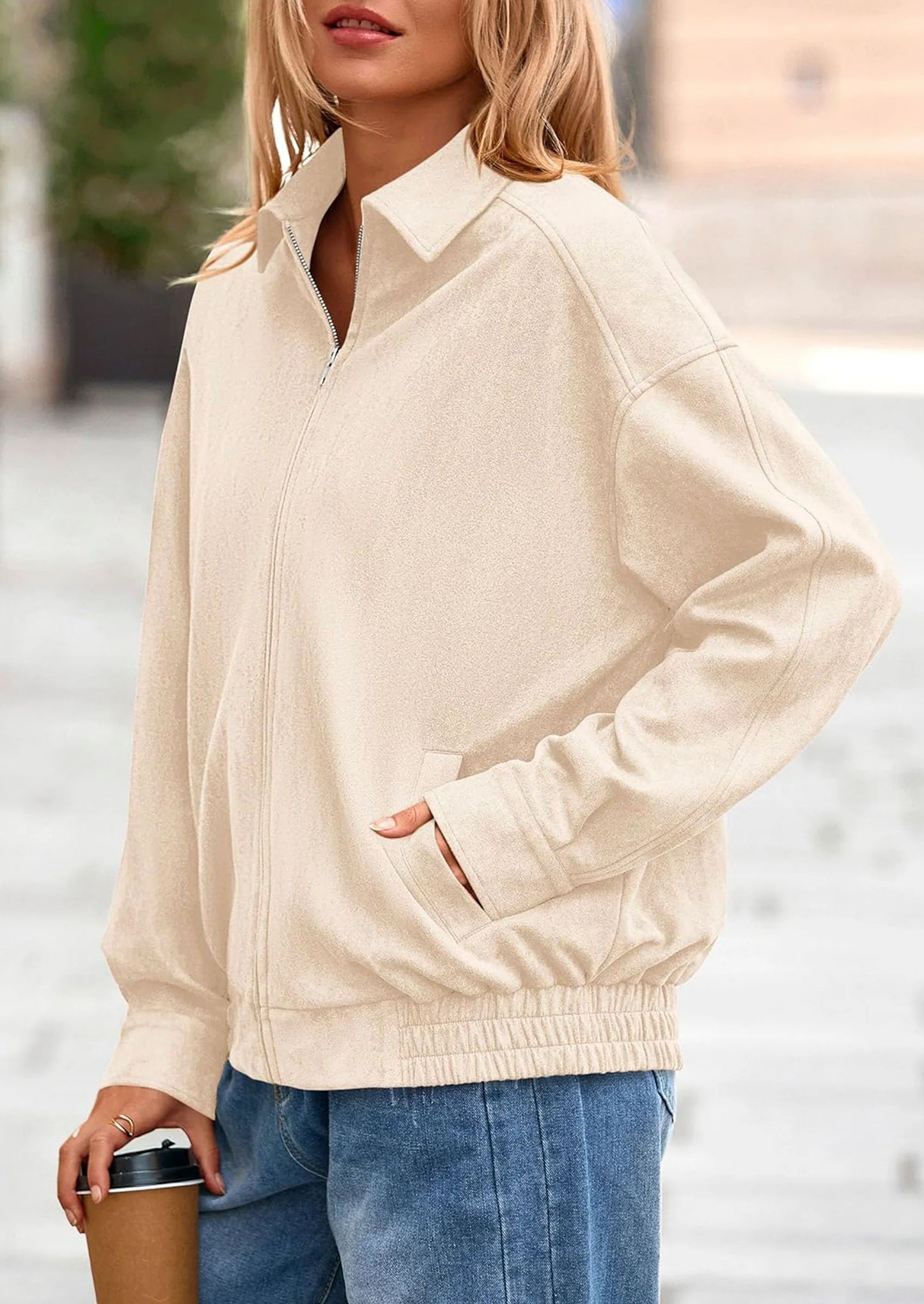 Women's Faux Suede Motorcycle Jacket Trendy Fall Fashion Oversized Zip Up Coats Winter Clothes Outerwear