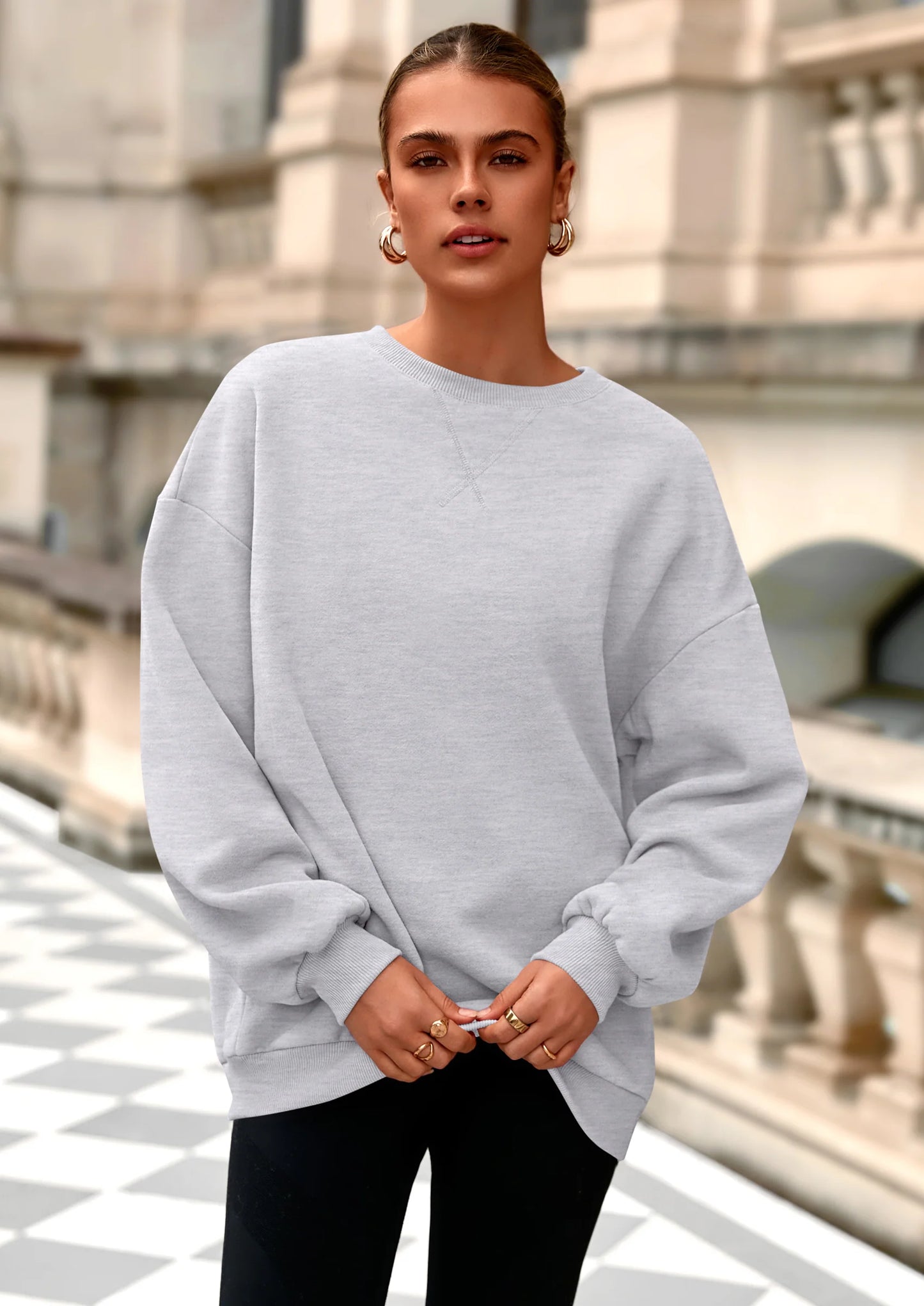 Oversized Sweatshirt for Women Fall Outfits Crewneck Long Sleeve Tops Fleece Pullover Winter Clothing