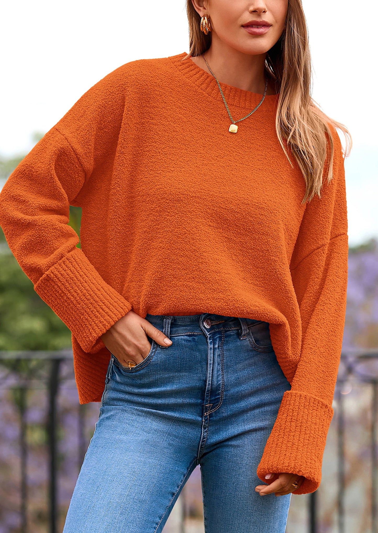 Women's Fall Oversized Sweaters Casual Crewneck Pullover Long Sleeve Fuzzy Chunky Knit Tops Blouse