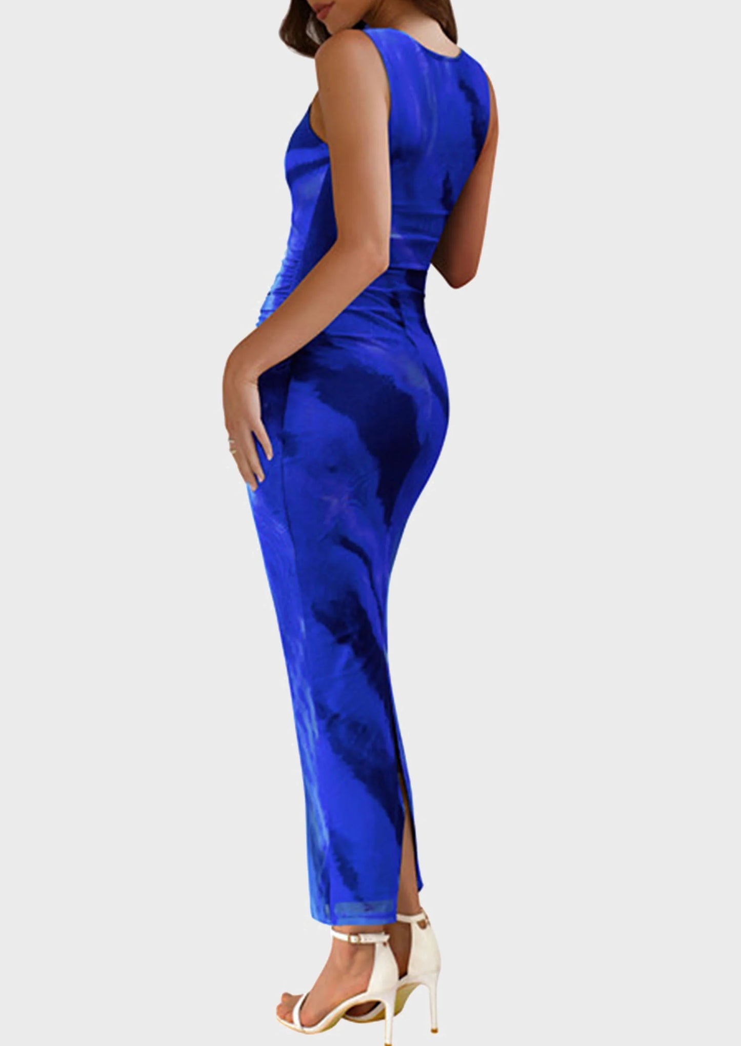 Wedding Guest Dresses for Women Spring Floral Bodycon Sleeveless Mesh Maxi Long Dress