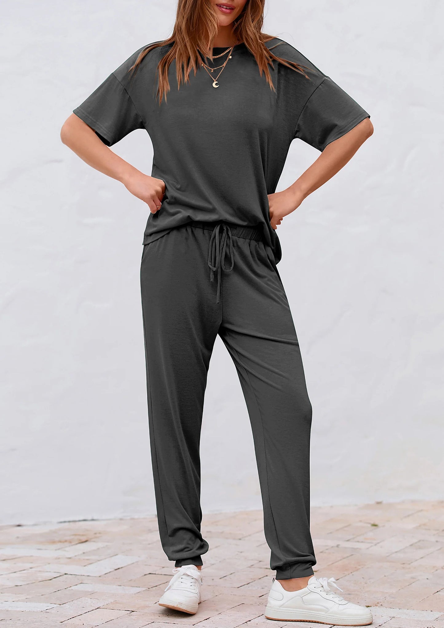 Women's Two Piece Lounge Sets Spring Summer Jogger Pants Vacation Outfits Travel Airplane Matching Clothes