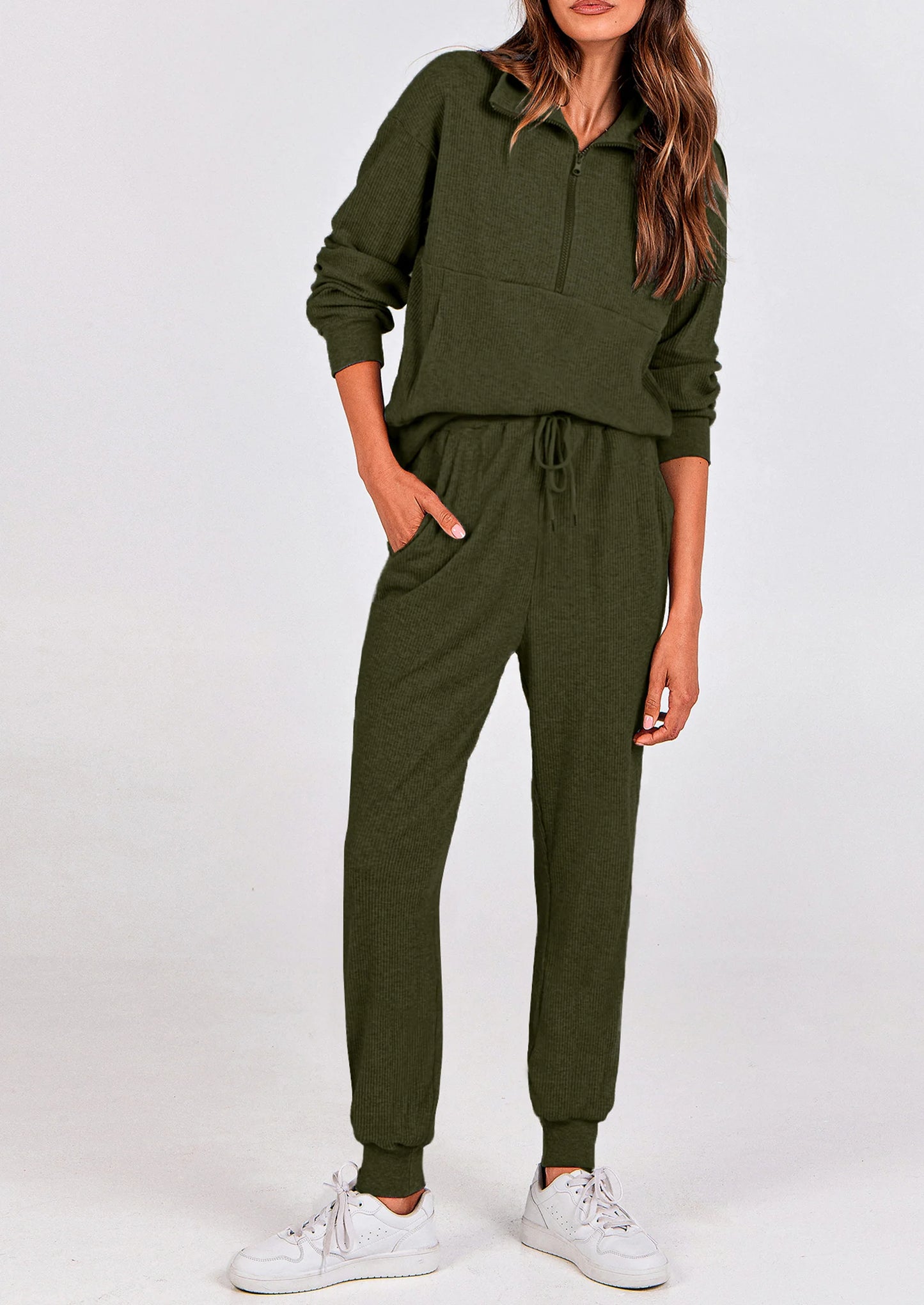 Women's Fall 2 Piece Lounge Sets Zip Up Sweatshirt Jogger Pants Sweat Track Suits Travel Outfit Winter Clothing