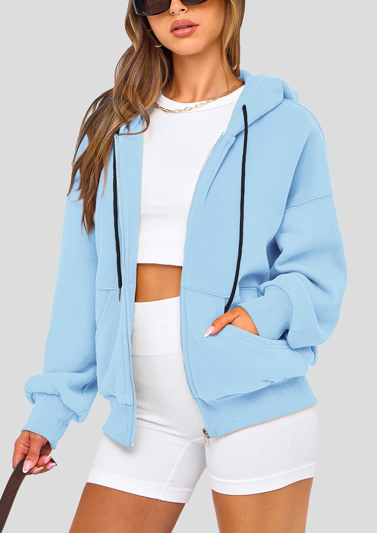 Women's Fall Oversized Hoodies Sweatshirt Long Sleeve Zip Up Pockets Loose Fit Y2K Winter Jackets Coat