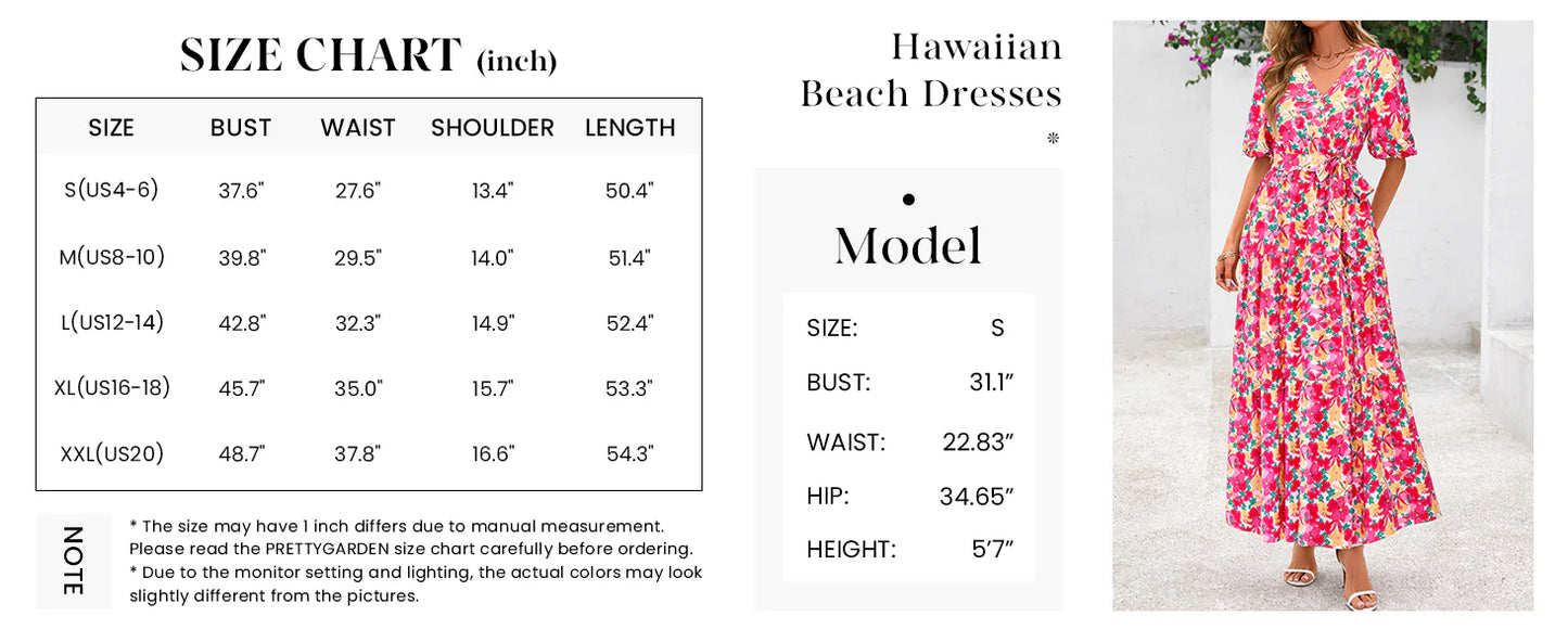 Women's Maxi Dress Resort Wear Boho Floral V Neck Puff Short Sleeve Ruffle Flowy Beach Long Dresses