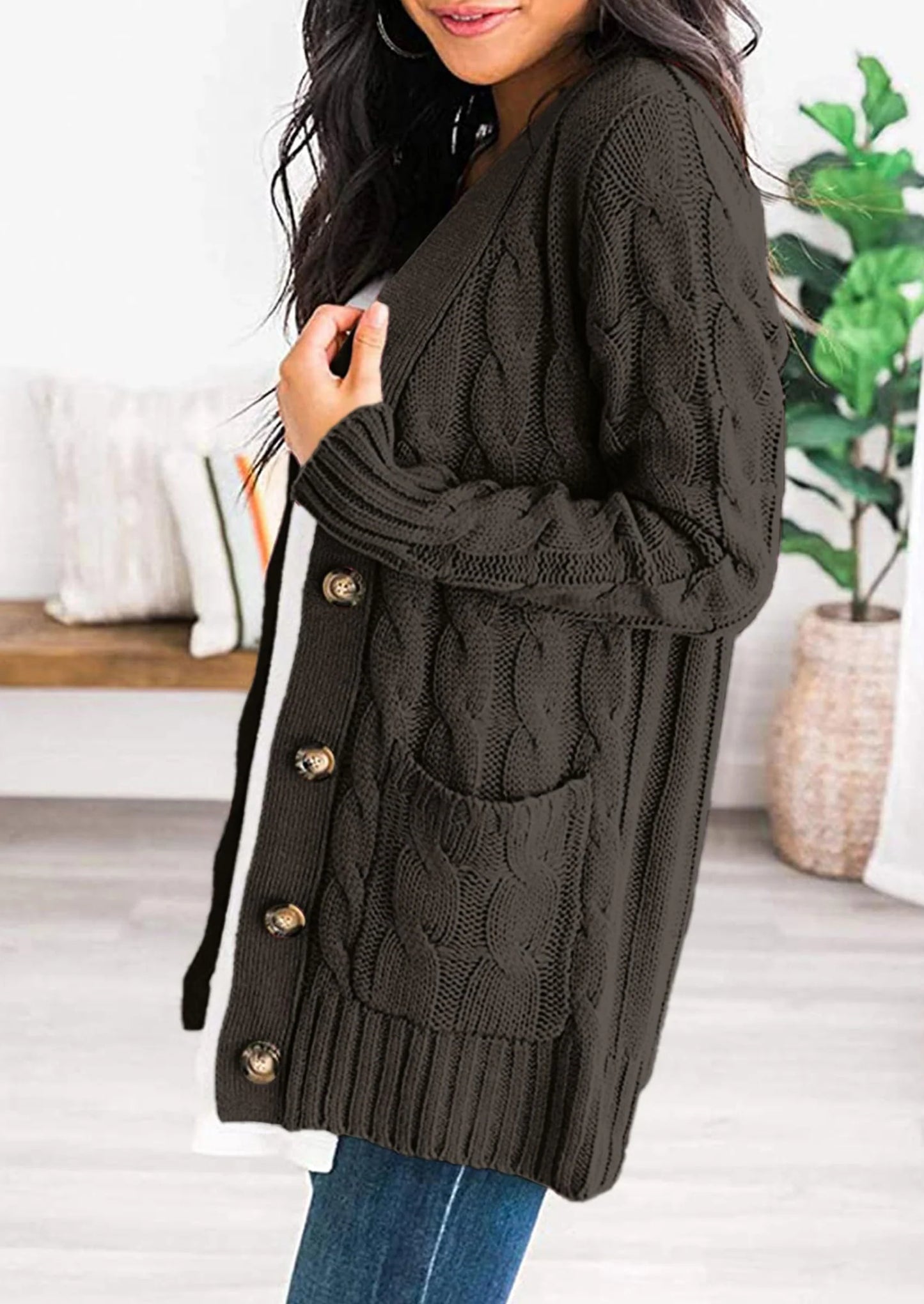 Women's Open Front Cardigan Sweaters Fall Fashion Button Down Cable Knit Chunky Winter Outerwear Coats