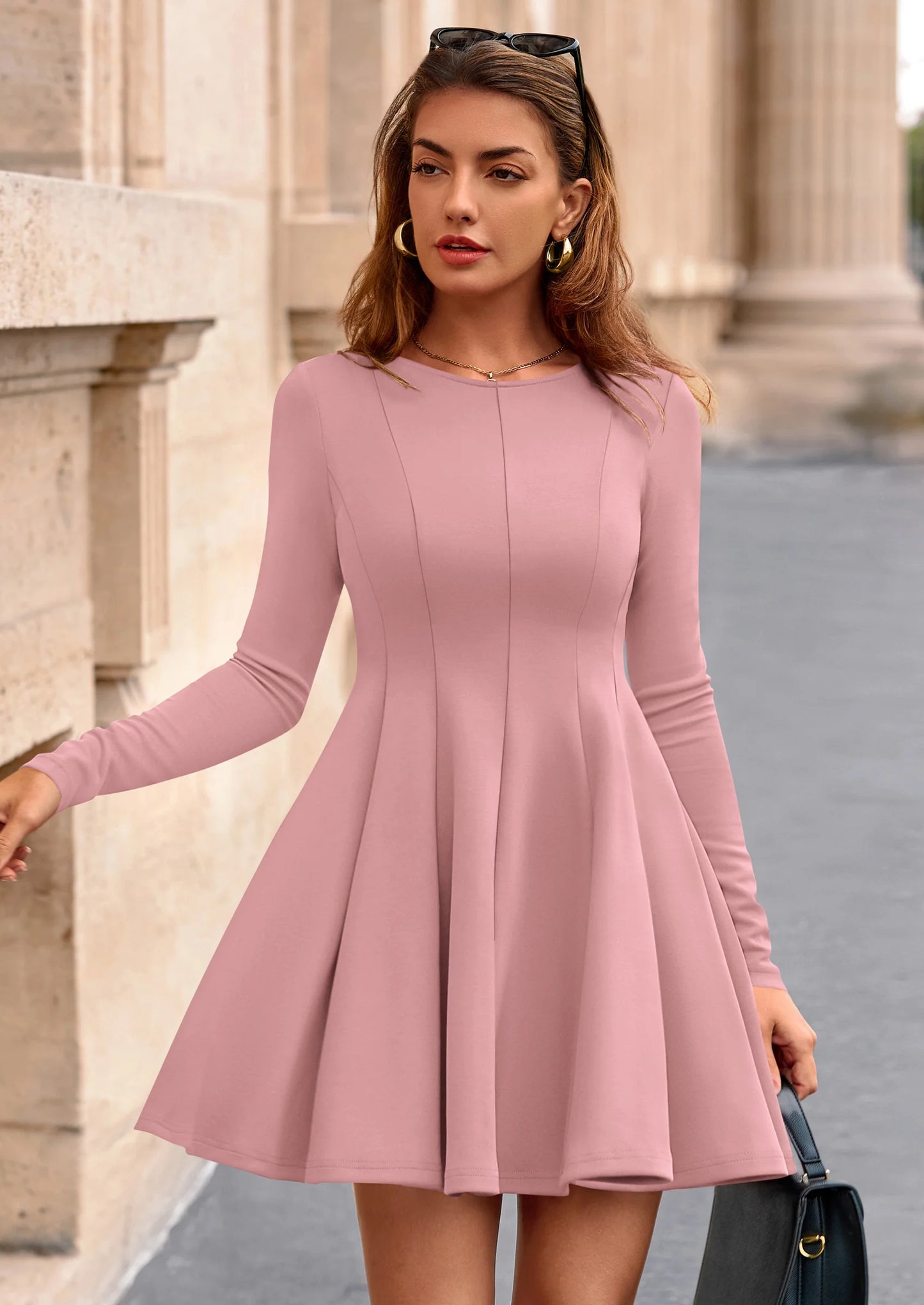 Fall Cocktail Dresses for Women Elegant Classy Wedding Guest Long Sleeve Homecoming Party A Line Mini Dress