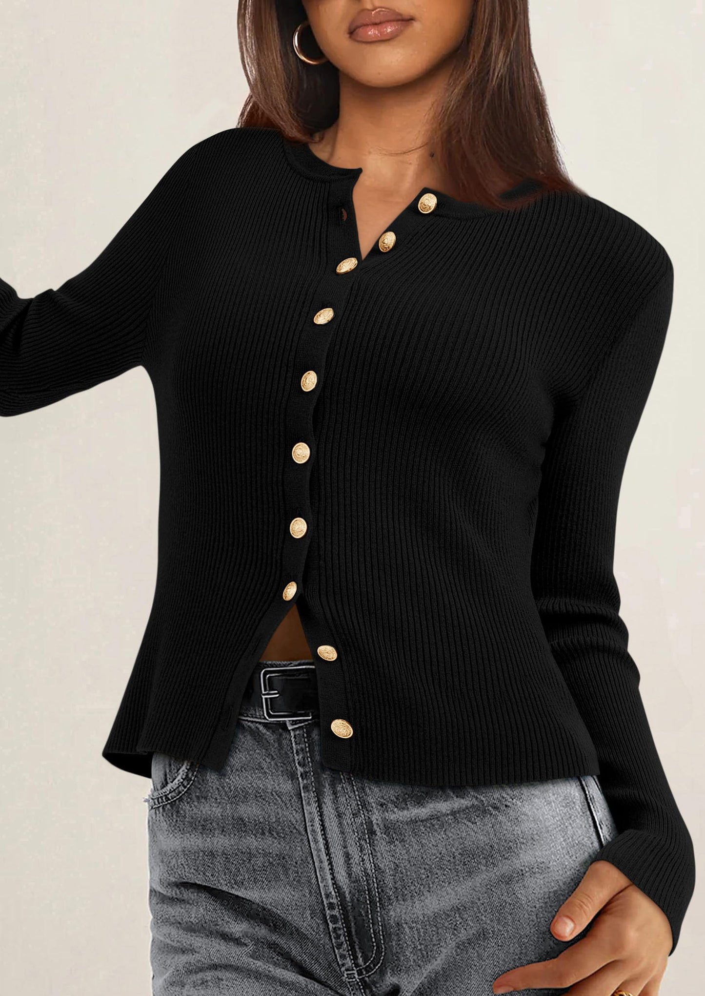 Womens Fall Cardigan Sweaters Lightweight Long Sleeve Button up Ribbed Knit Tops Winter Fashion Clothes